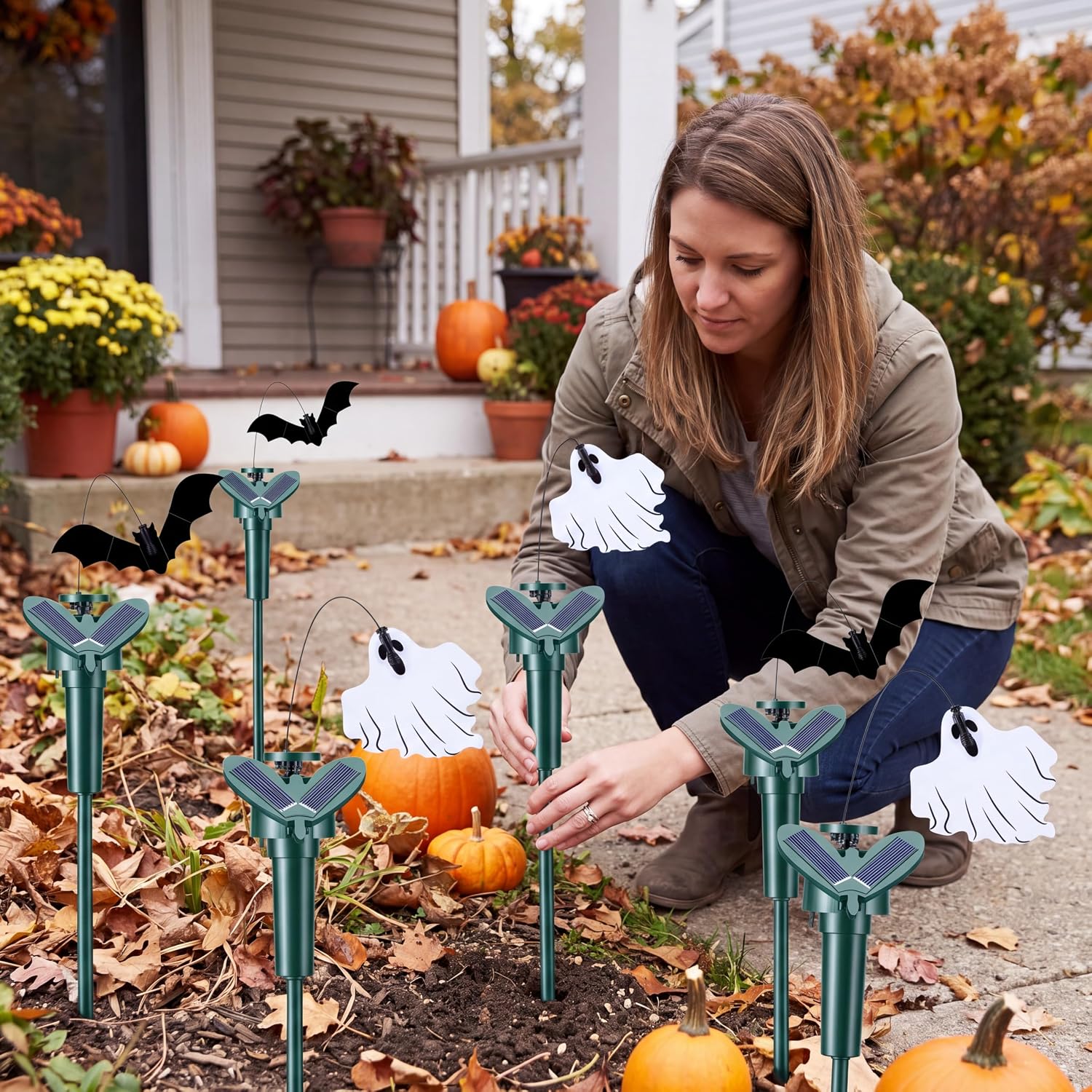 Retisee 6 Pcs Flying Ghost Bat Decorations Outdoor Solar Halloween Stakes image 5