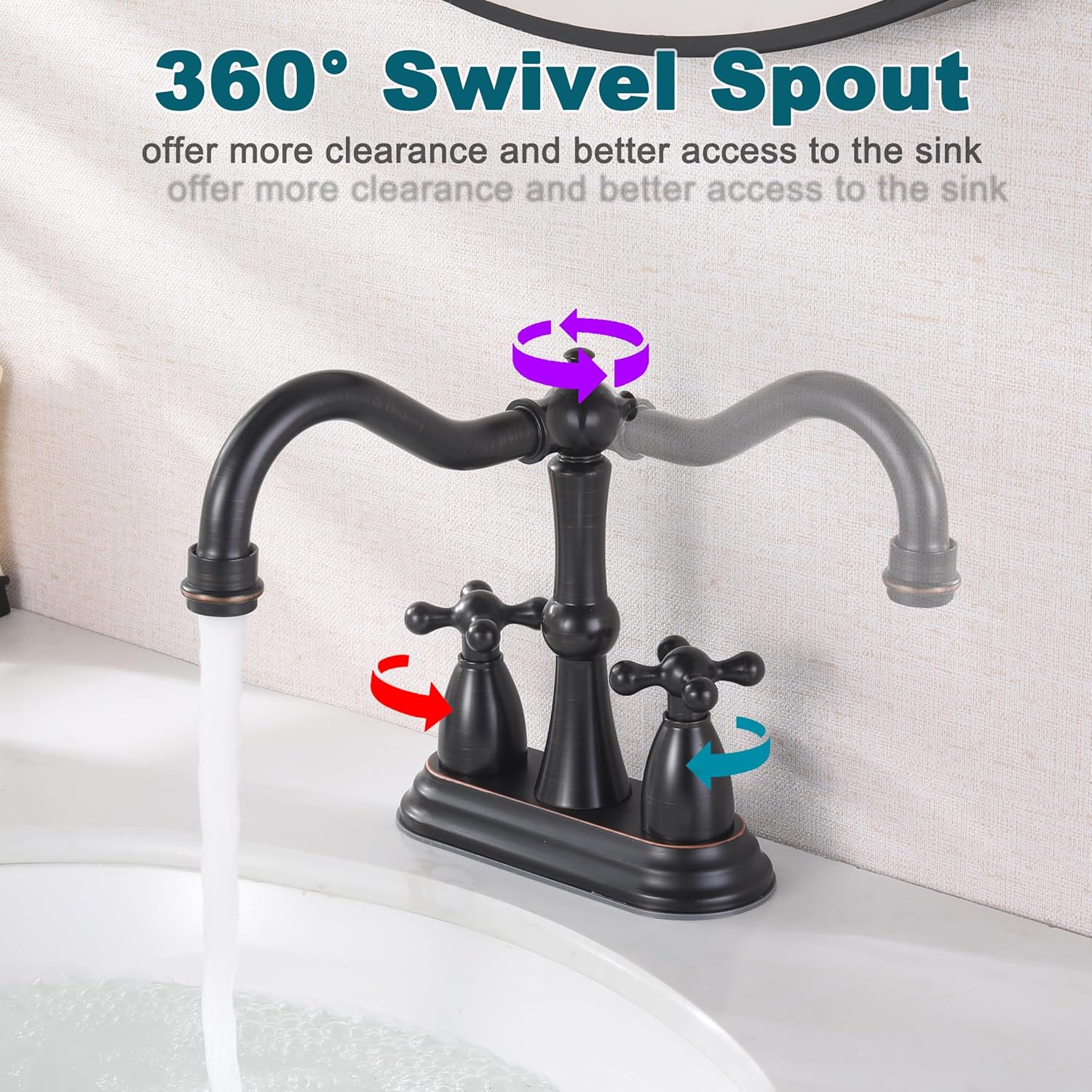Oil Rubbed Bronze Bathroom Faucet 2 Hole, 4 Inch Centerset Antique Bathroom Faucet with Pop Up Drain and Supply Hose, Modern Bathroom Faucet Vanity Faucet, SE-0038-ORB