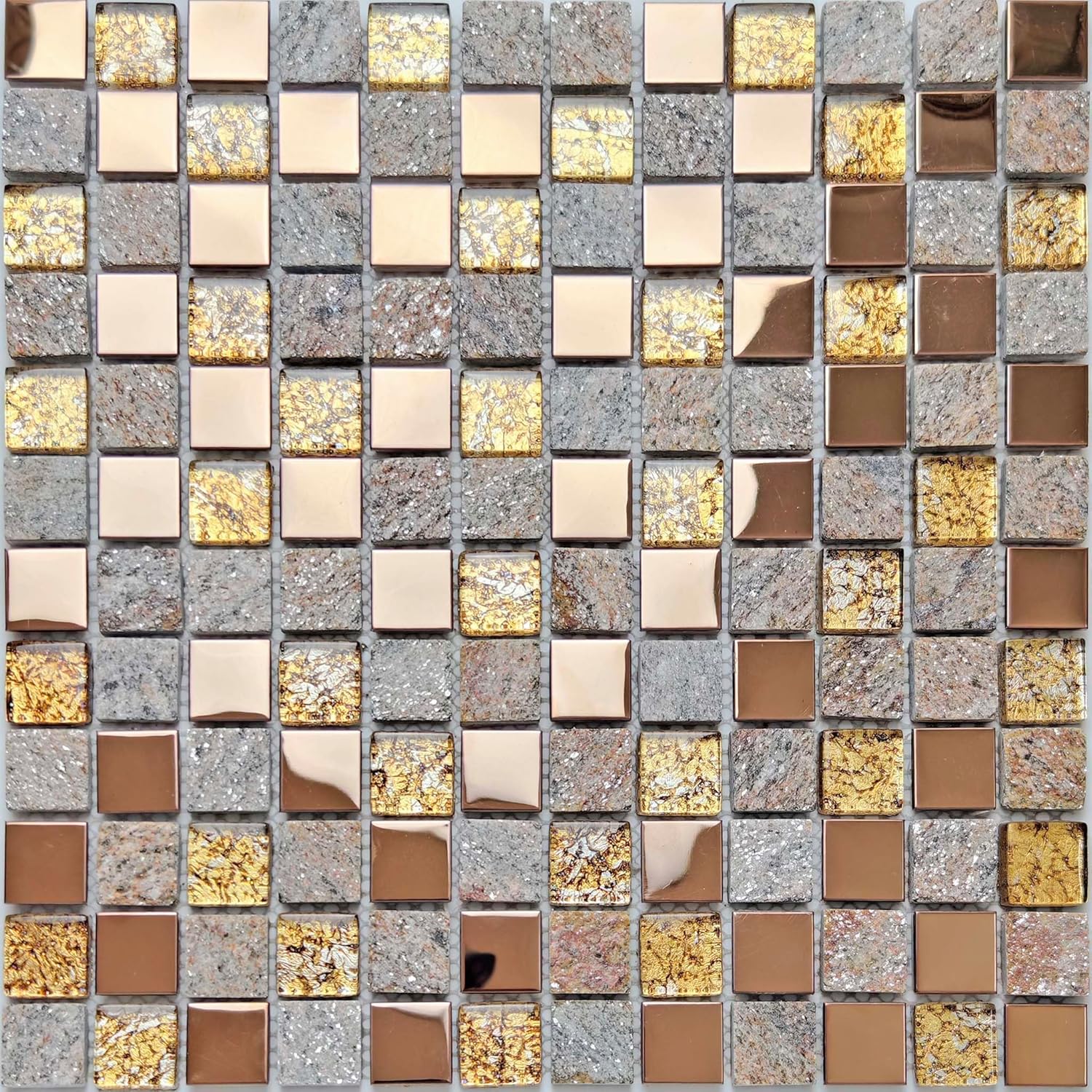 Hominter Luxury Glass Stone Tile Rose Gold Glitter Metal Mosaic Accent Backsplash Tiles in Kitchen Bathroom Walls and Fireplace Decor (5 Square Feet)