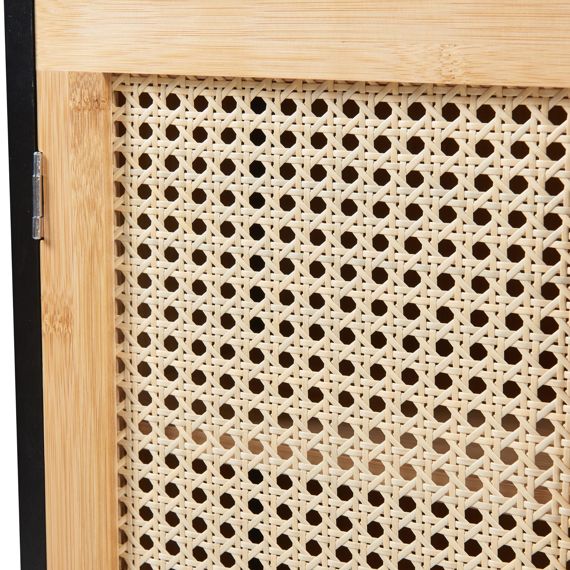 [en.casa] Armoire Murale de Salle de Bain Placard Suspendu avec 2 Portes et 2 Étagères Meuble de Rangement Flottant MDF Bambou 60 x 60 x 20 cm Noir Naturel Effet Rotin