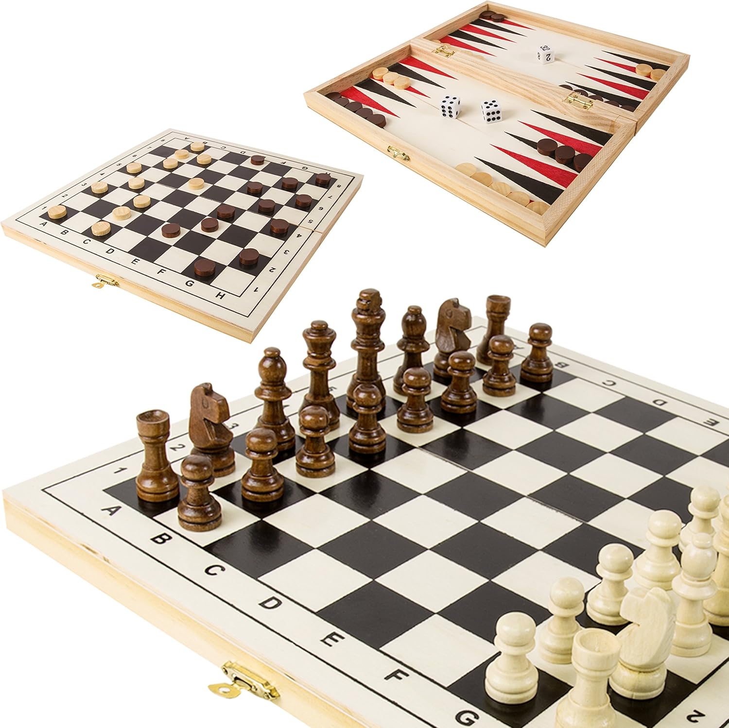 Global Gizmos Deluxe 3-in-1 Wooden Game Set ~ Fun Classic Favourites ~Kids,  Travelling ~ 50740 : Amazon.co.uk