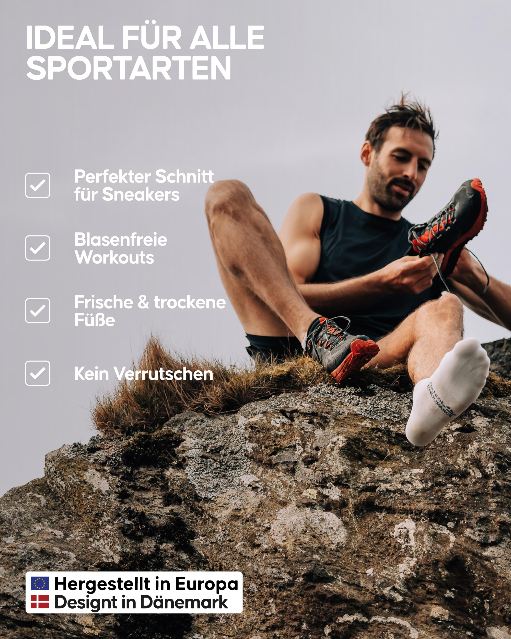 DANISH ENDURANCE Kurze Laufsocken, Sommer Sportsocken, Trainingssocken, Atmungsaktiv, Leichte Kompression & Schweißableitend, Damen und Herren, 3 Paar