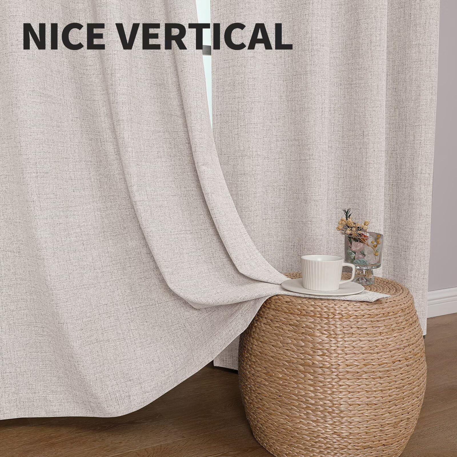 CUCRAF Cortinas 100% Opacas de Lino sintético con Aislamiento térmico y Ojales para Dormitorio o Sala de Estar, Juego de 2 Paneles de Cortina (Blanco Roto, 52 x 84 Pulgadas)