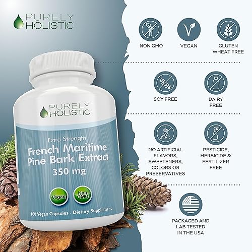 Miniatura 6 de Purely Holistic Extracto de corteza de pino 350 mg 180 cápsulas veganas 95% de proantocianidinas - Extracto de corteza de pino marítimo francés -