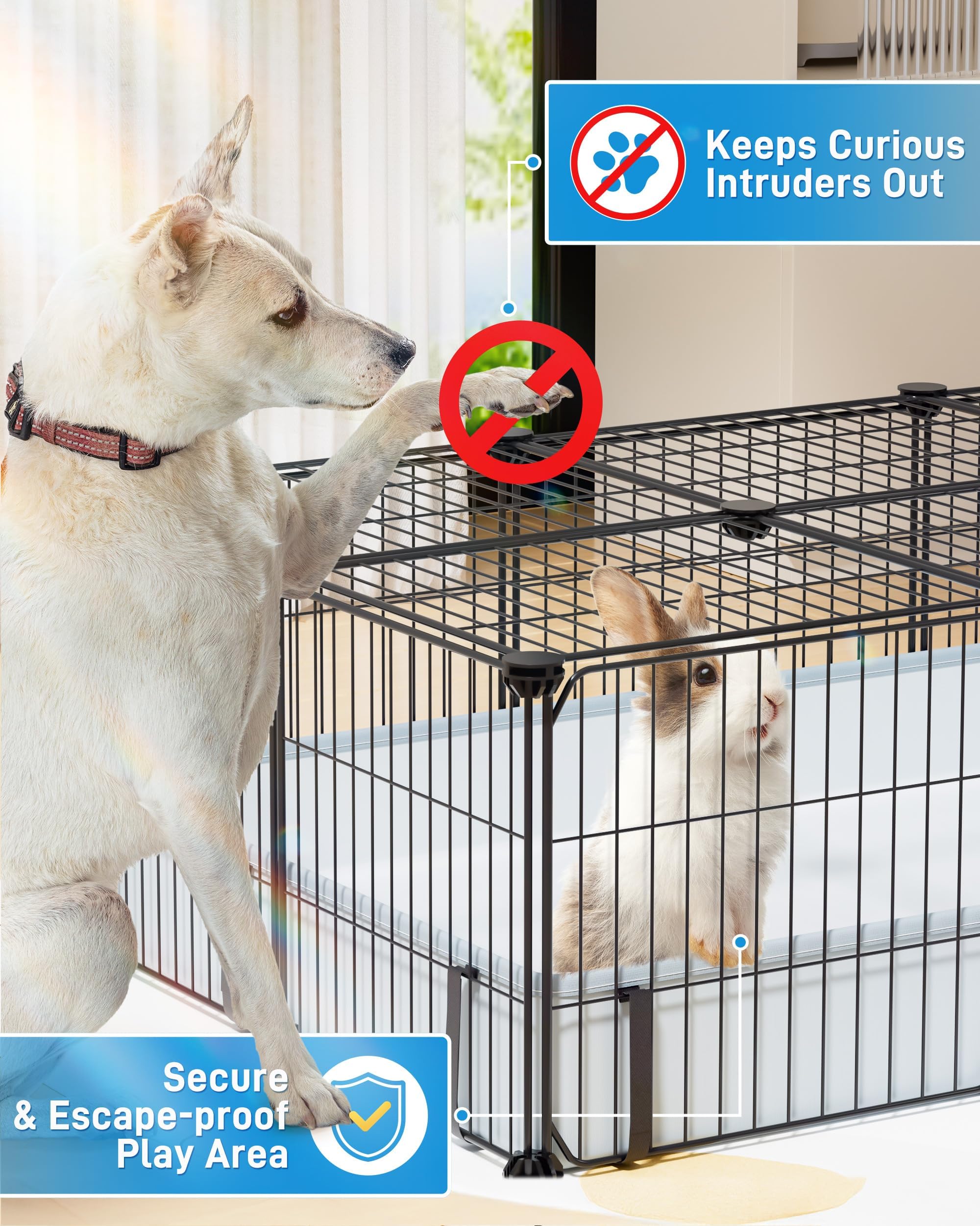 BUCATSTATE Cage pour petits animaux - 140 x 60 x 30 cm - Intérieur et extérieur - Fil métallique avec 2 portes - 20 panneaux - Avec tapis imperméable - Enclos C&C pour hérissons, chiots, chatons