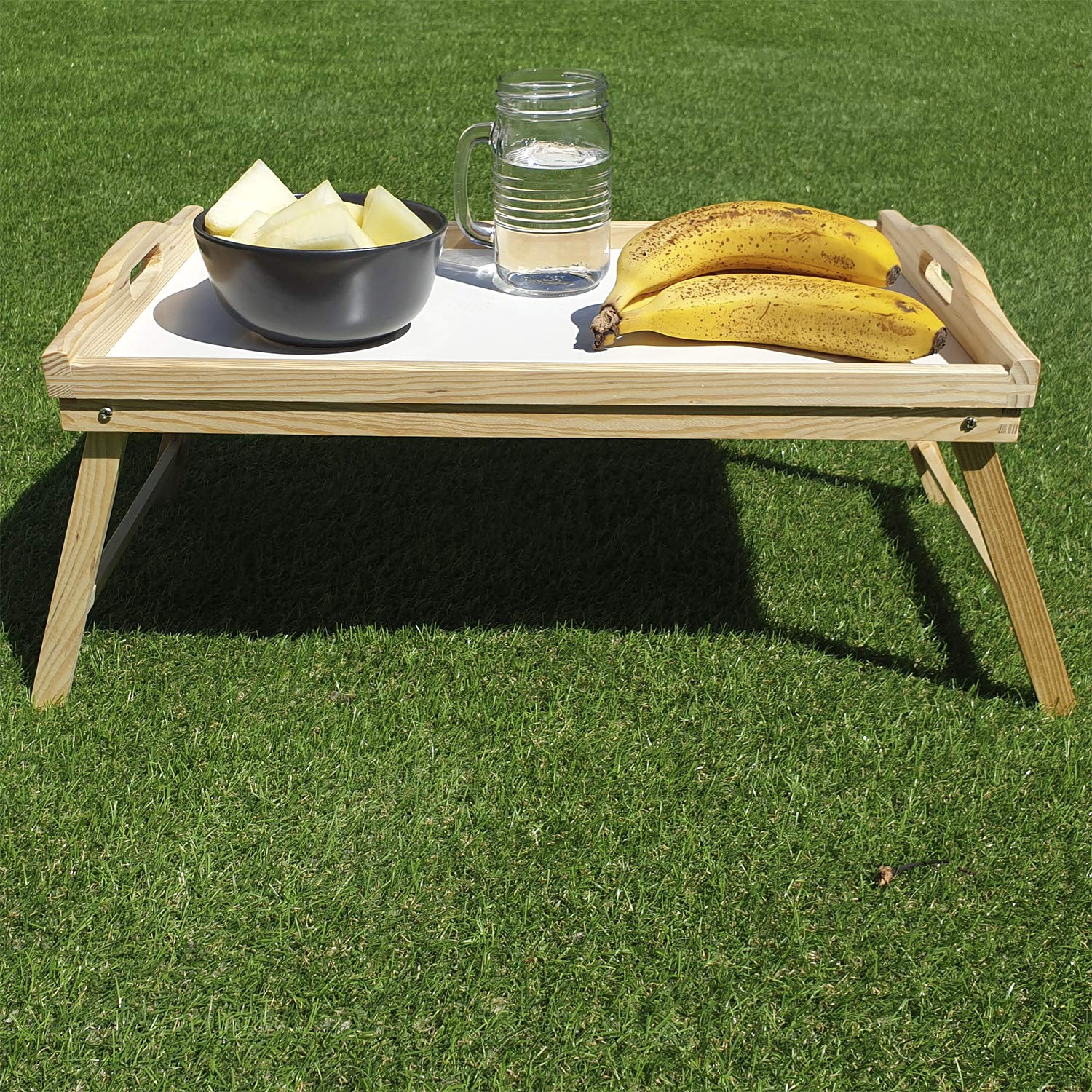 CONFORTIME Plateau lit pliable, table en bois avec poignées 50 x 30 x 22 cm avec base blanche facile à nettoyer