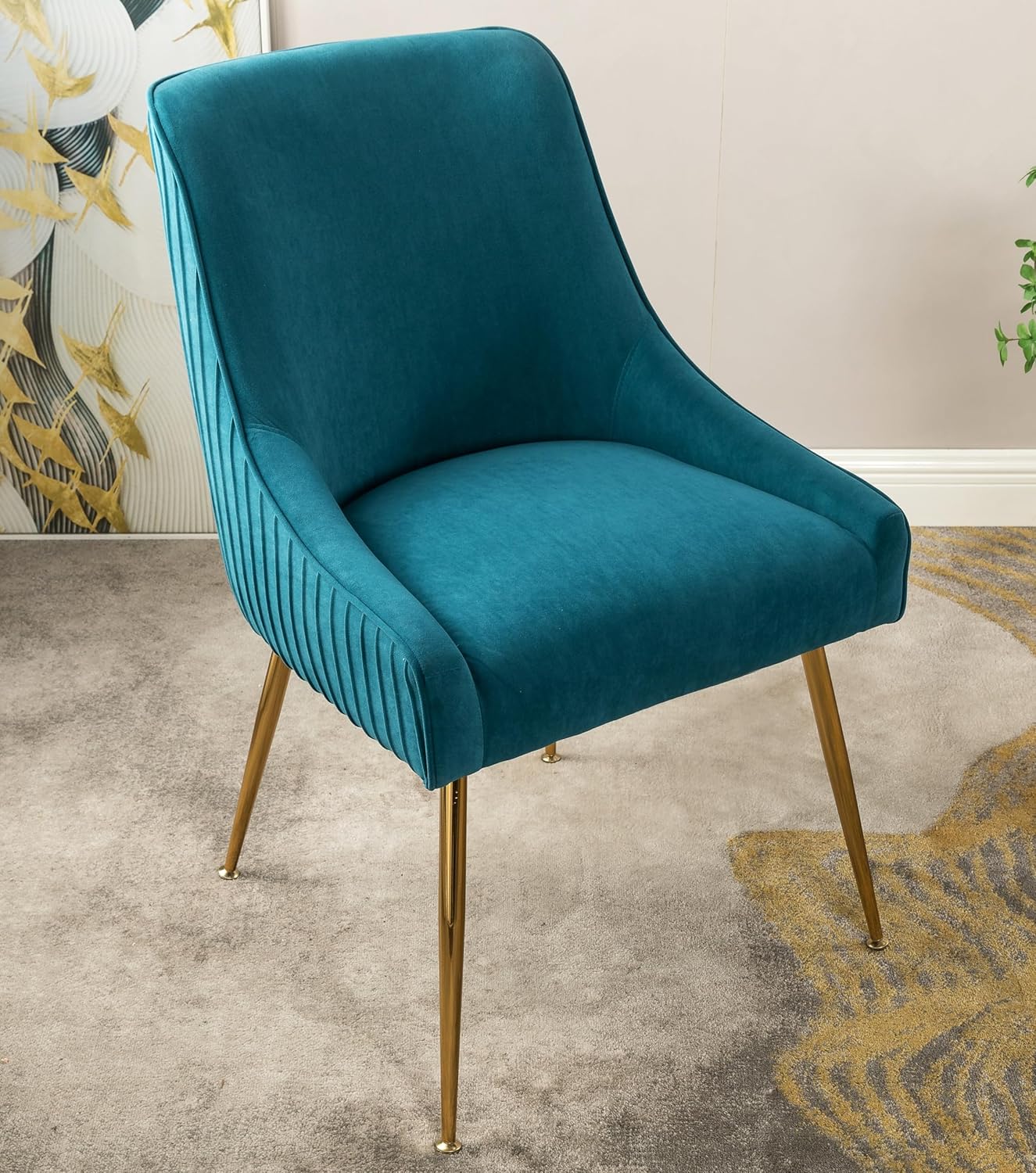Container Furniture Direct Luxury Velvet Dining Chair with Elegant Scoop Back Design, Gold Metal Legs and Soft Upholstery, Comfortable Seating for Dining Room, Kitchen, or Office, Greenish Blue