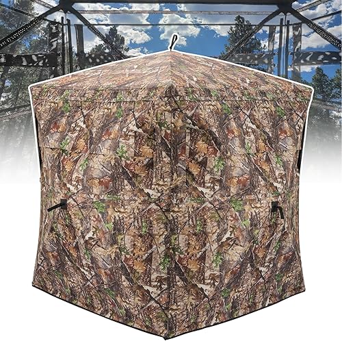 XProudeer Hunting Blind See Through Ground Blinds with 270360 Degree Pop Up Portable Deer Blinds 1-4 Person Camouflage Ground Blinds for Deer &