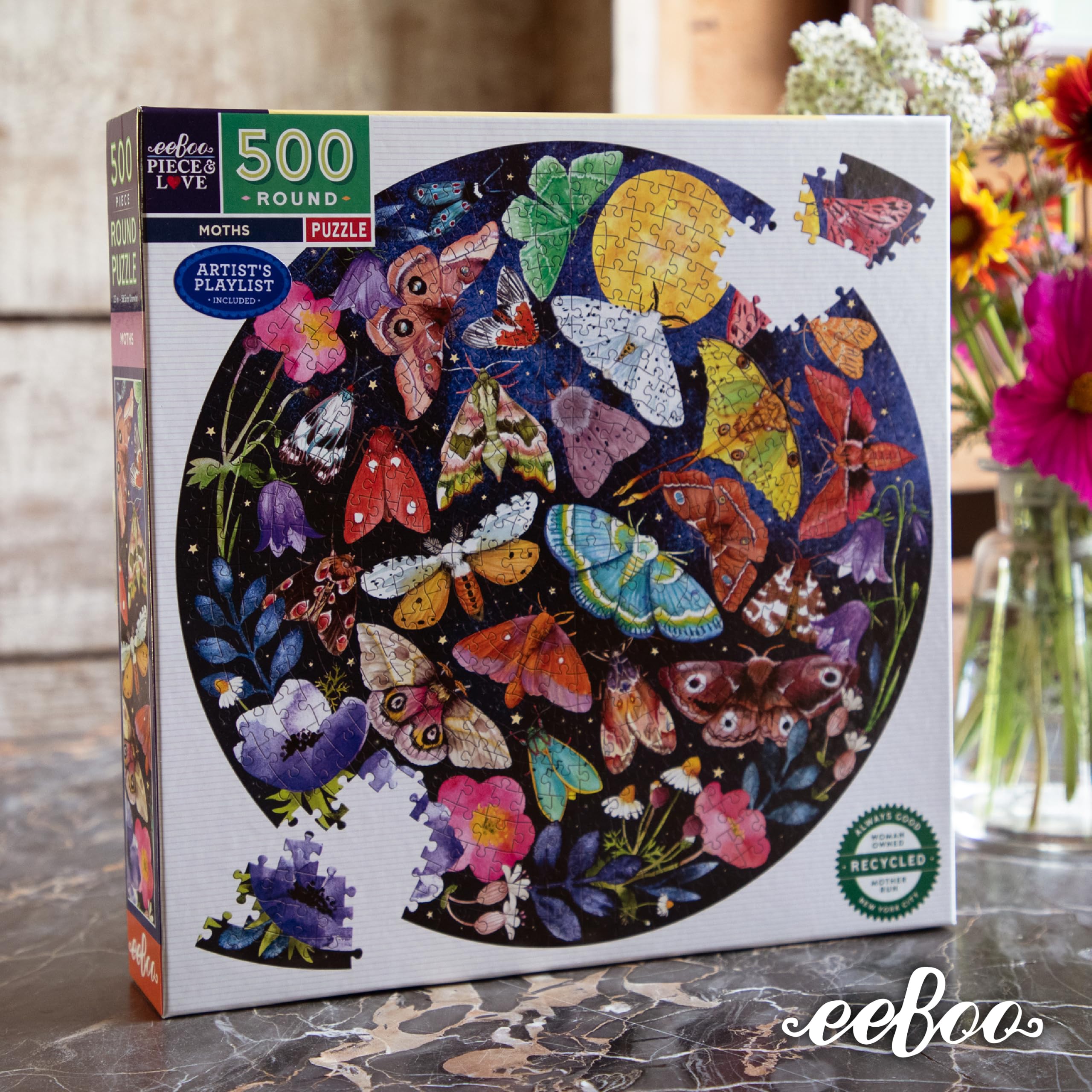 eeBoo - Rompecabezas Redondo de 500 Piezas - Polillas - (EPZFMOT