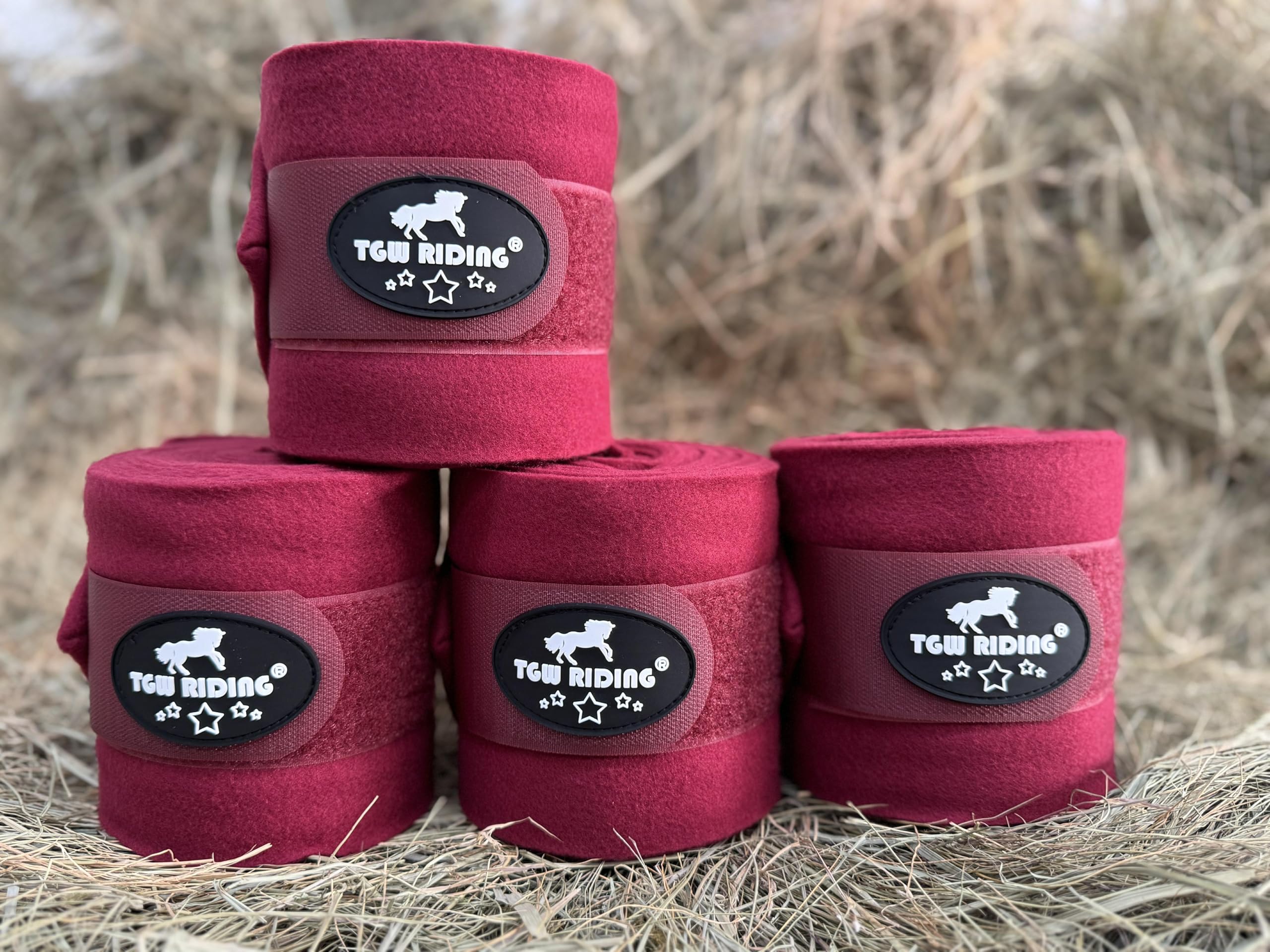 Horse Polo Leg Wraps, Equine Fleece Polo Wraps (Set of 4) - Horse Leg Bandages (Burgundy)