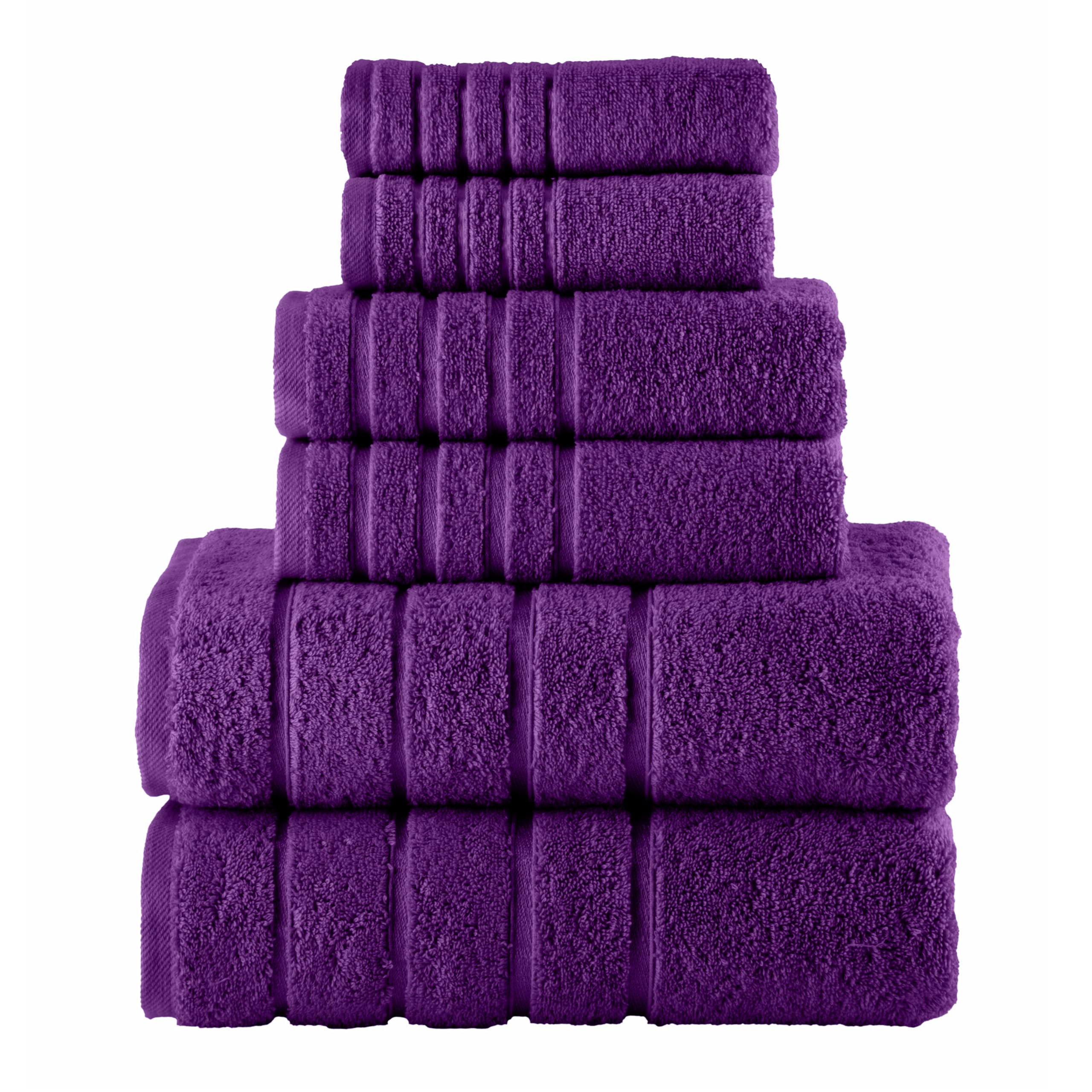 Elegant Comfort 4 Lines Viscose Stripe 6-Piece Premium Towel Set - 100% Turkish Cotton High Absorbent Luxury Bathroom Towels – Includes 2 Washcloths, 2 Hand Towels and 2 Bath Towels Set, Purple