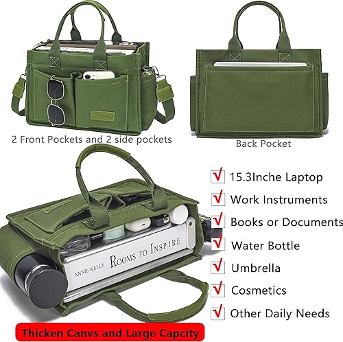 Miniatura 2 de Bolso de mano para mujer con compartimentos, bolso grande de lona para mujer, bolso cruzado de trabajo, portátil, bolsa de libros, bolsos de hombro