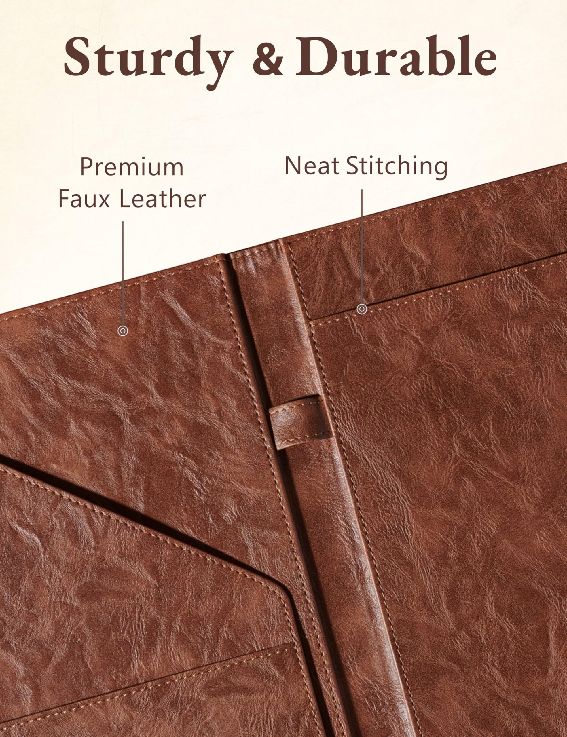 Mymazn Padfolio Portfolio Folder, Faux Leather Interview Resume Folder with Document Organizer & Business Card Holder, Letter-Sized Notepad Legal Pad Holder for Men Women (Brown)