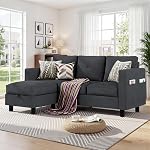 Small Sectional Couch Sofas, 3 Seat L Shape Sofa with Ottoman, Fabric Upholstered Convertible Sofa Couches, Small Couch for Apartments, Living Room and Office (Black)