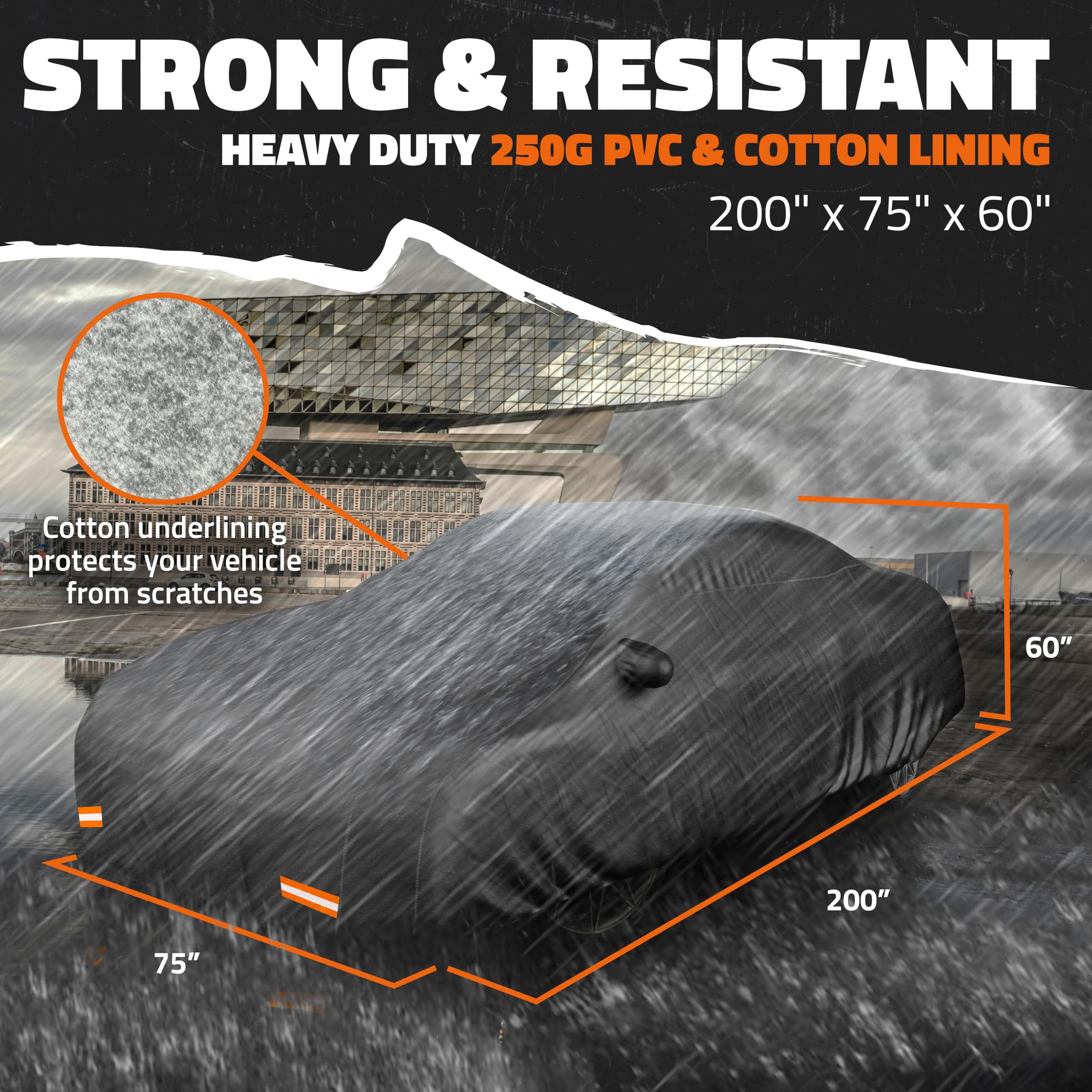 Mockins 200x75x60 Large Sedan Car Cover Waterproof All Weather Shield Thick Dual-Layer 250G PVC HD Cotton Car Covers — view 4