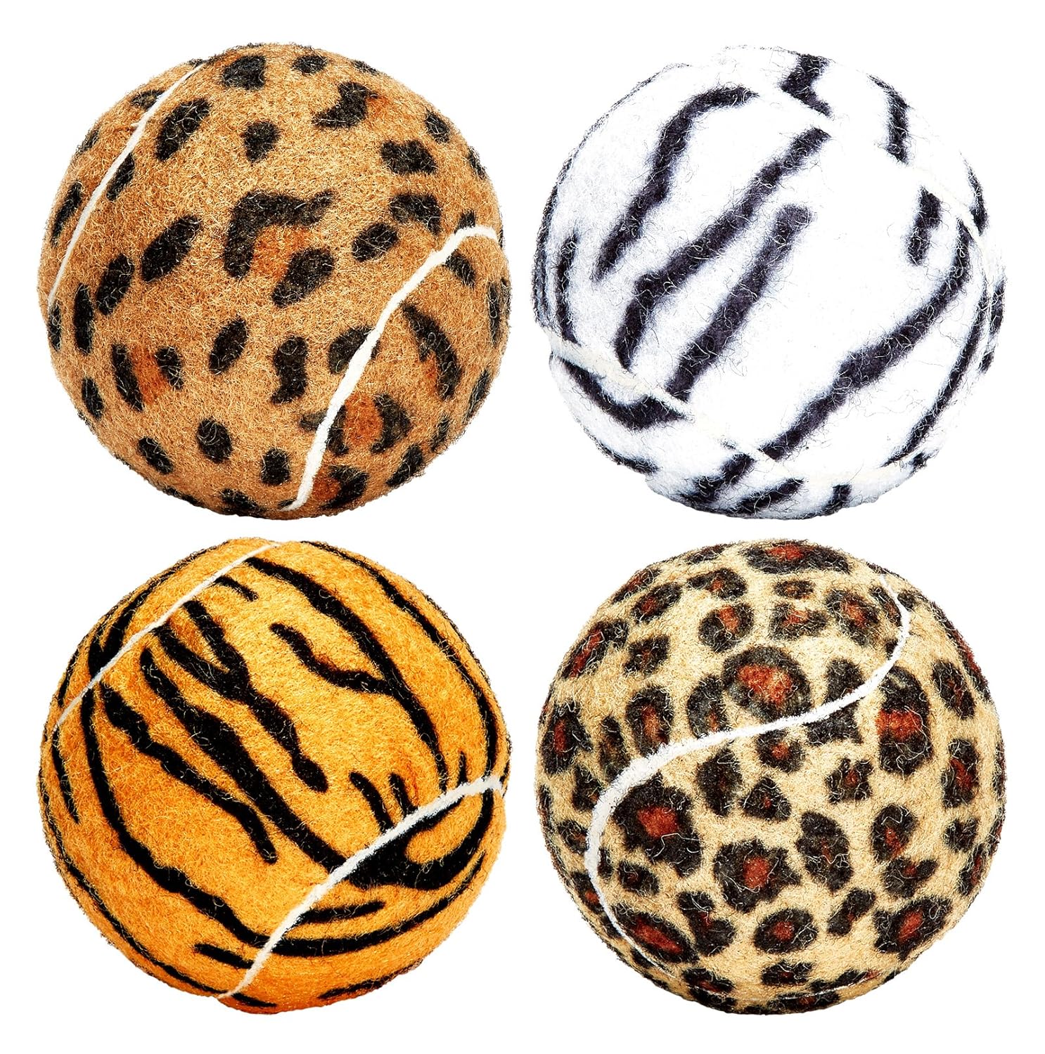 Unique Sports Dog Fetch Squeaker Balls Animal Prints 4 Pack