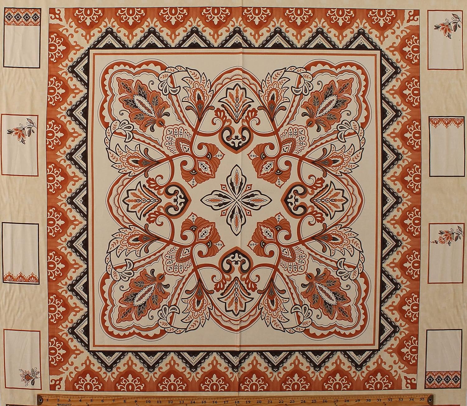 36.25 X 44 Panel Moda Sandy Gervais Plush Floral Motifs Terra Cotta Tan Cotton Fabric Panel (D475.69)