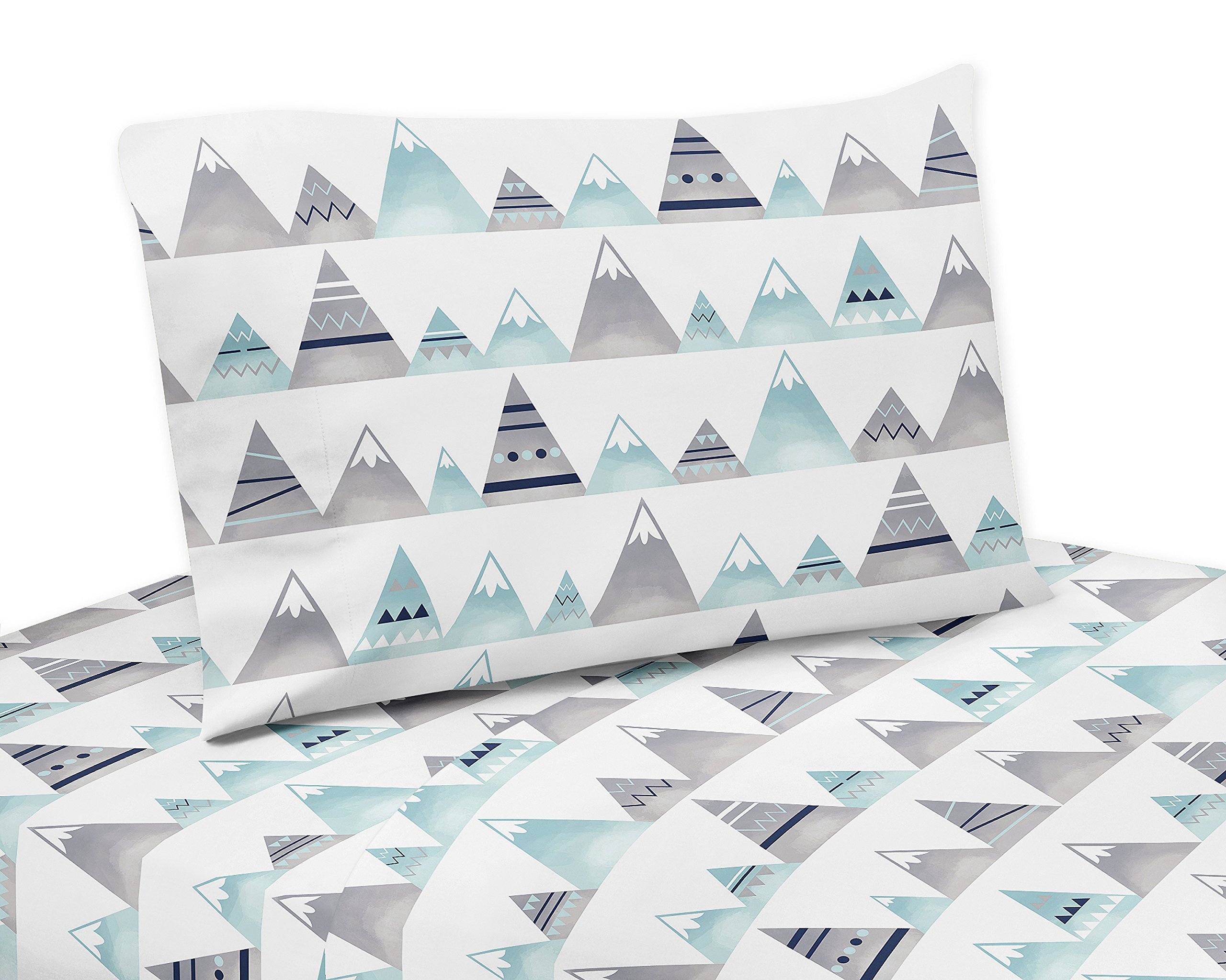 Navy Blue, Aqua and Grey Aztec Twin Sheet Set for Mountains Collection by Sweet Jojo Designs - 3 piece set