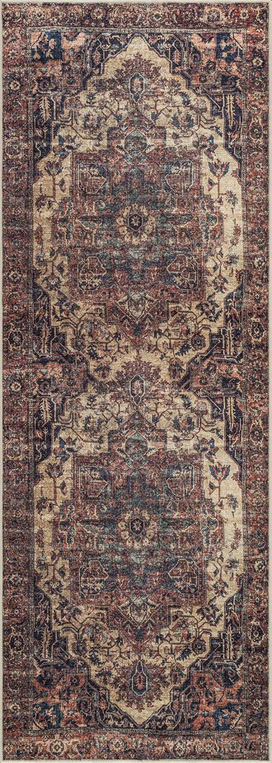 Bloom Rugs Washable 10 ft Runner - Beige/Terracotta Traditional Runner for Entryway, Hallway, Bathroom, and Kitchen - Exact Size: 2.5' x 10'