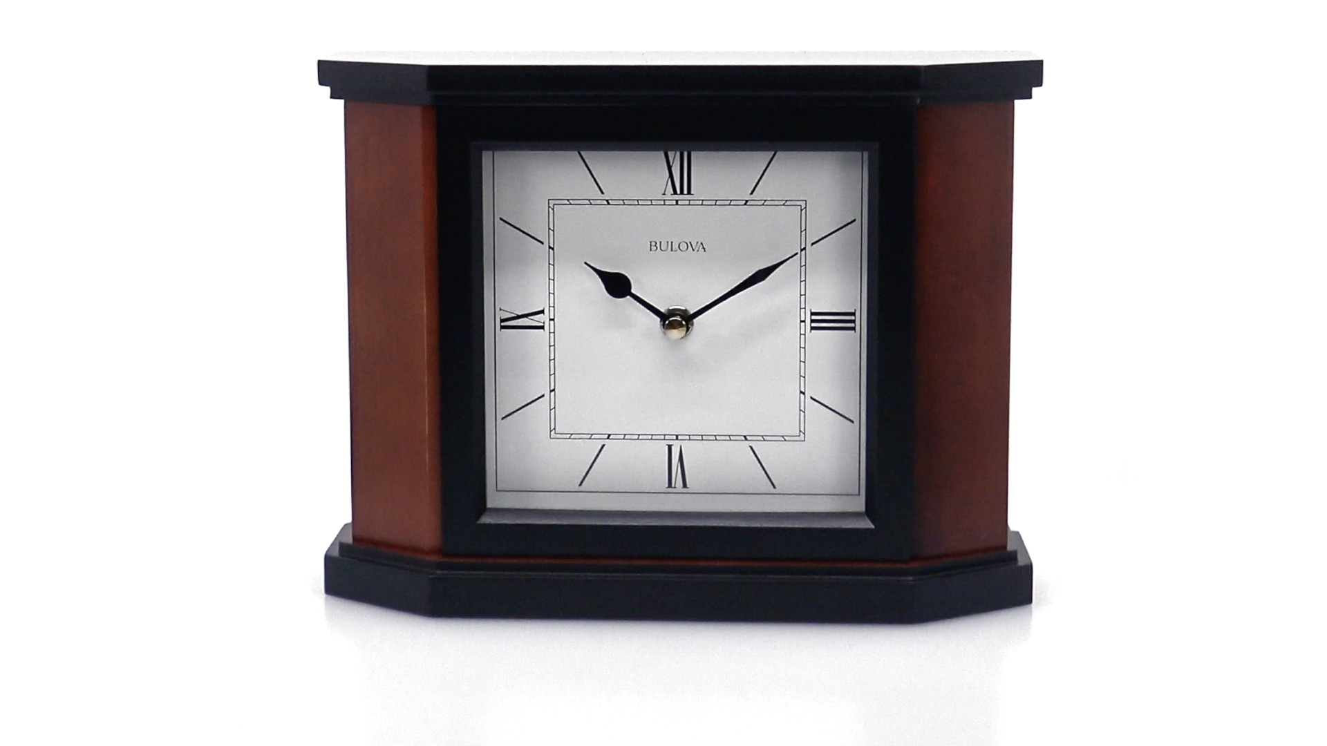 Rear view of the Bulova B1881 Holyoke Clock, showing the battery compartment and time setting knob.