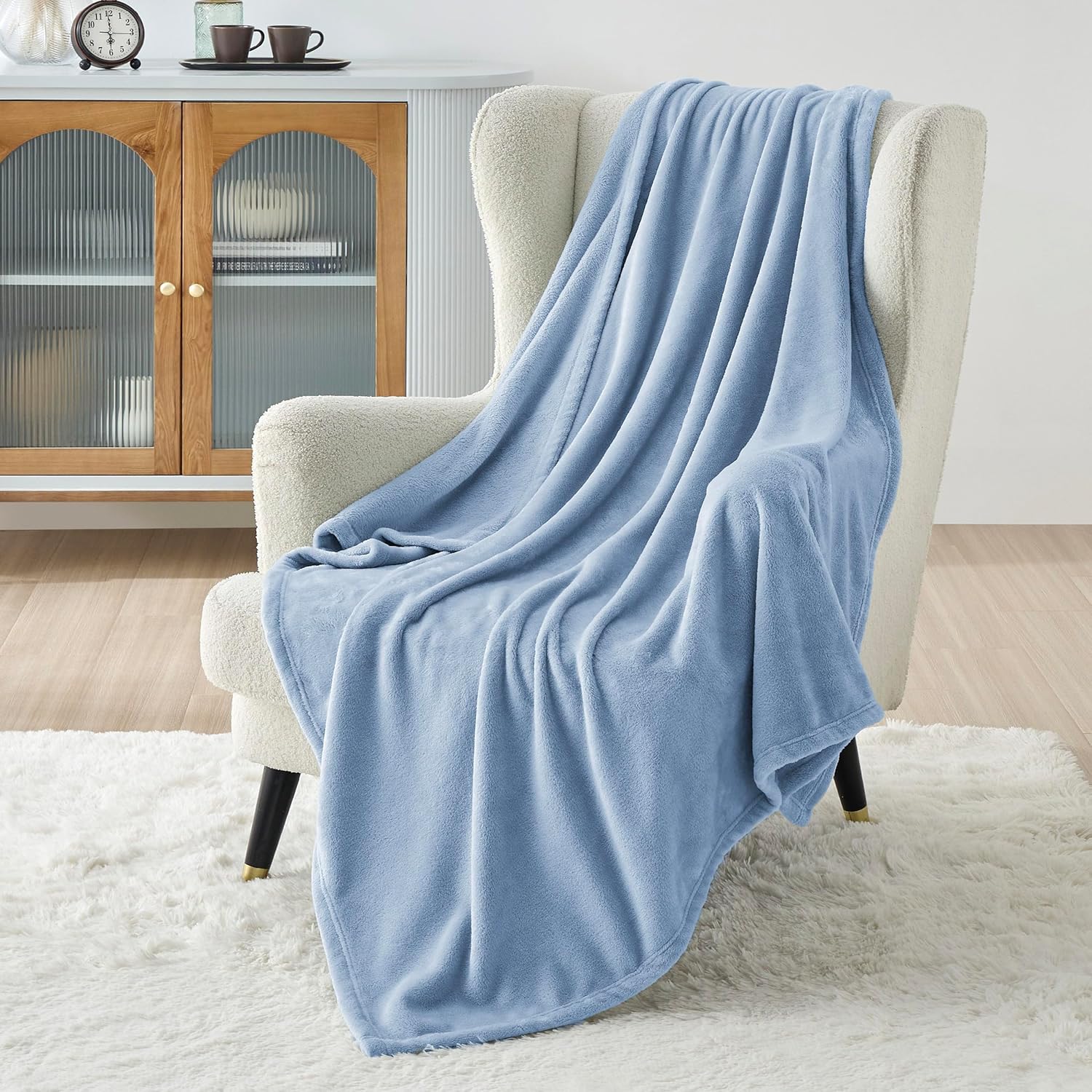 Bedsure GentleSoft Fleece Blankets Twin Size Light Blue - 300GSM Lightweight Plush Fuzzy Cozy Soft Blanket for Bed, Sofa, Couch, Travel, Camping, 60x80 inches - Image 2