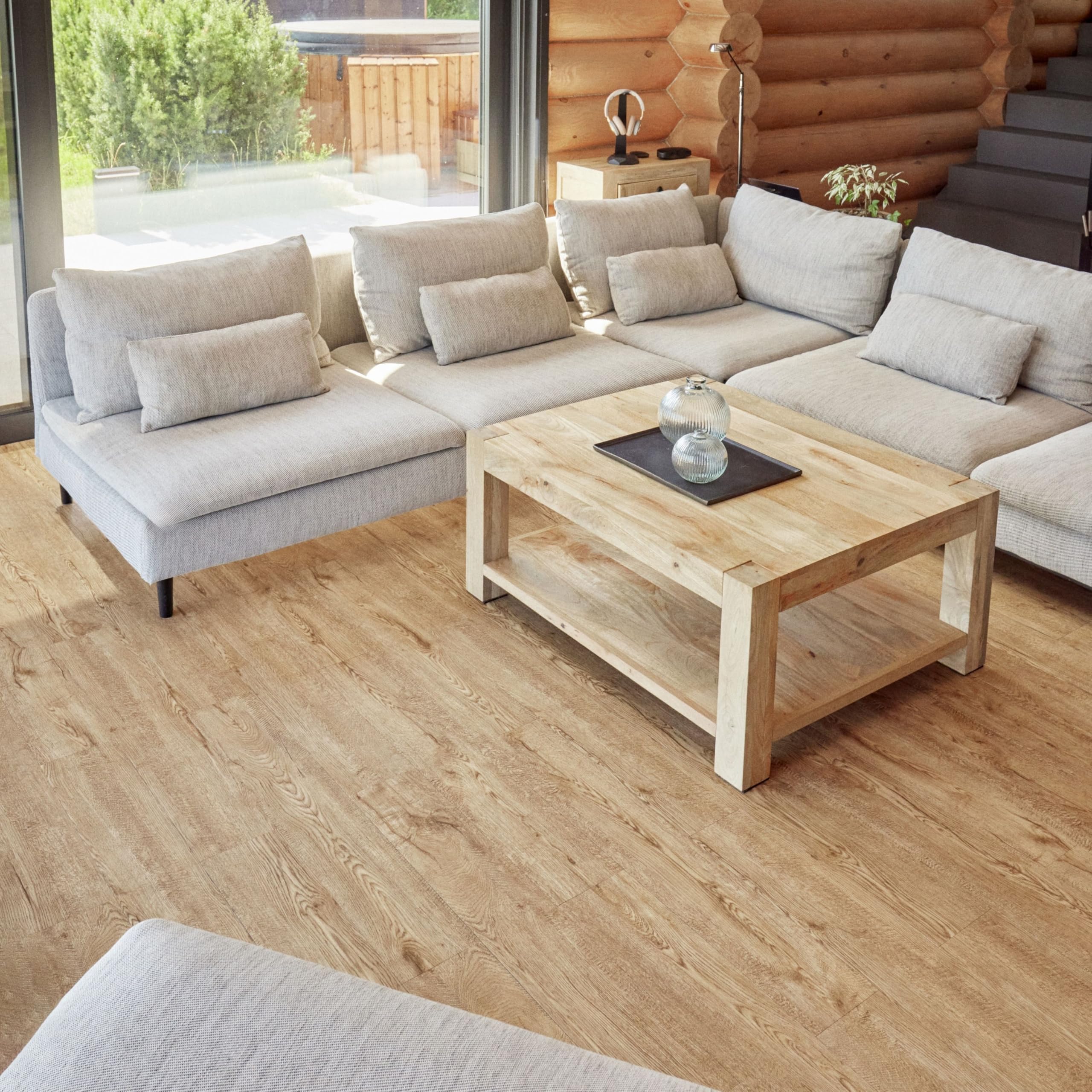 Pavimento PVC Adesivo – Confezione da 10 Doghe, Copertura 1,39 m², Impermeabile Piastrelle Adesive Pavimento Ogni Doga 91,4 x 15,2 cm – Marrone Effetto Legno Rovere Miele per la Casa, Ufficio