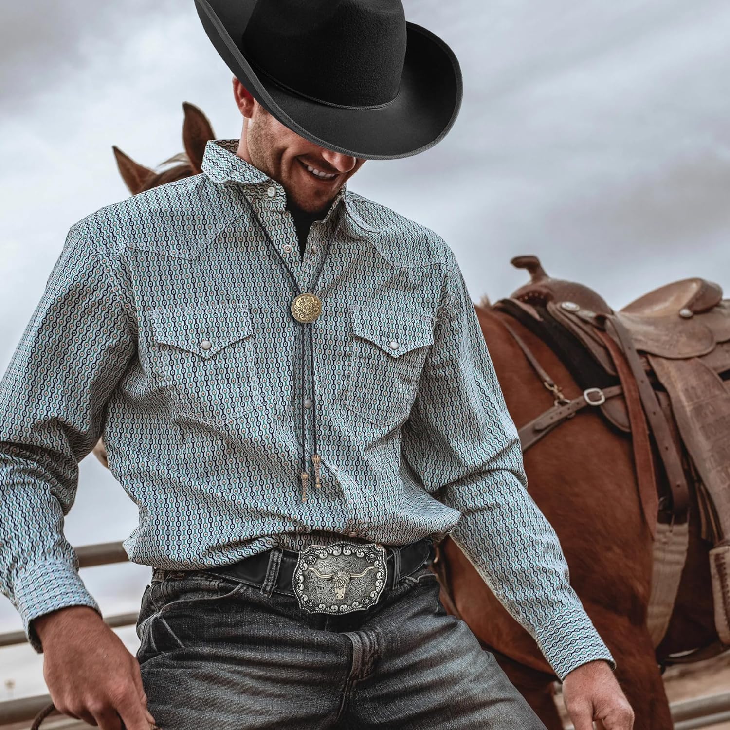 RIOSO Cowboy Outfit for Men Western Outfits Accessories Cowboy Costume Halloween Cosplay Black - Image 3