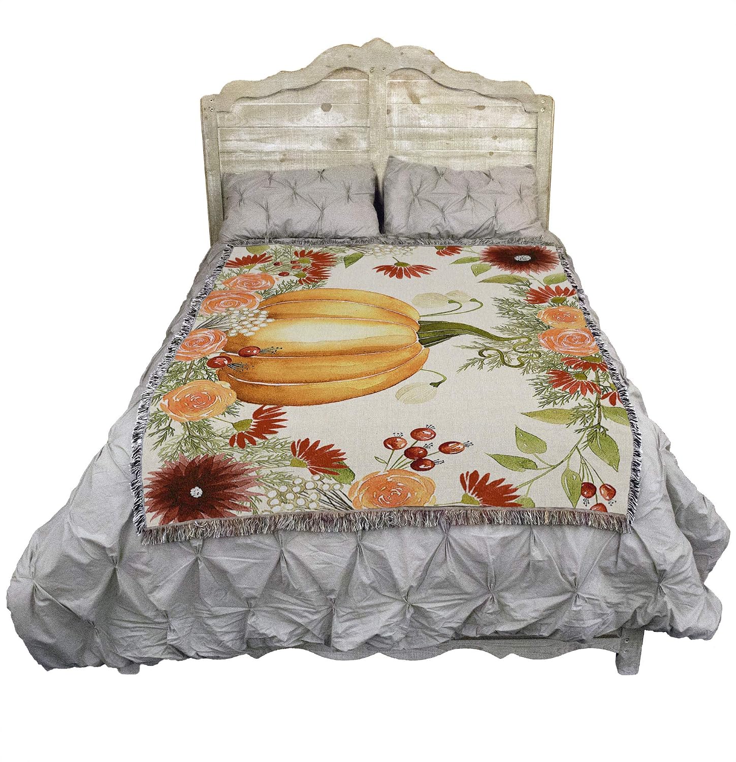 Pure Country Weavers Watercolor Pumpkin Blanket by Grace Popp - Thanksgiving Fall Gift Tapestry Throw Woven from Cotton - Made in the USA (72x54)