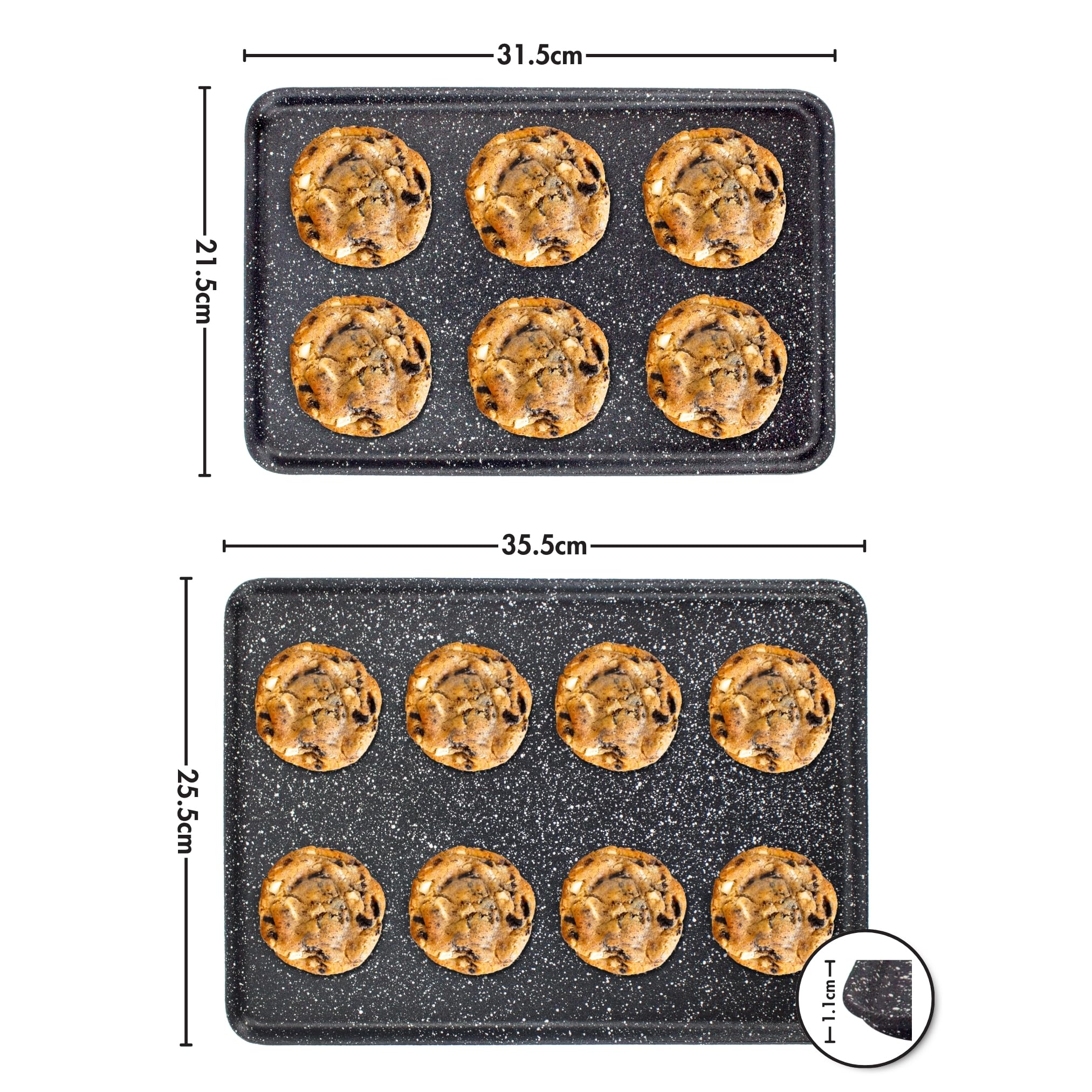 Scoville Xtra 31cm & 35cm Backblech Set, 2er Set Antihaft-Backbleche, NEVERSTICK beschichtet, Backbleche für Backofen, ofenfest bis 260°C, leicht zu reinigen, spülmaschinenfest, PFOA-frei, Aluminium