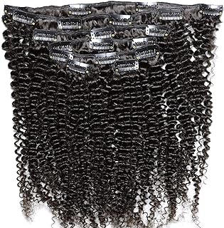 IXTUYLL Virgin Human Hair Clip In Extensions Kinky Curly 120 Gram 7 Pieces Full Head Mongolian Clips In Hair Extensions Human Hair for Black Women (16 inches, Natural Color)