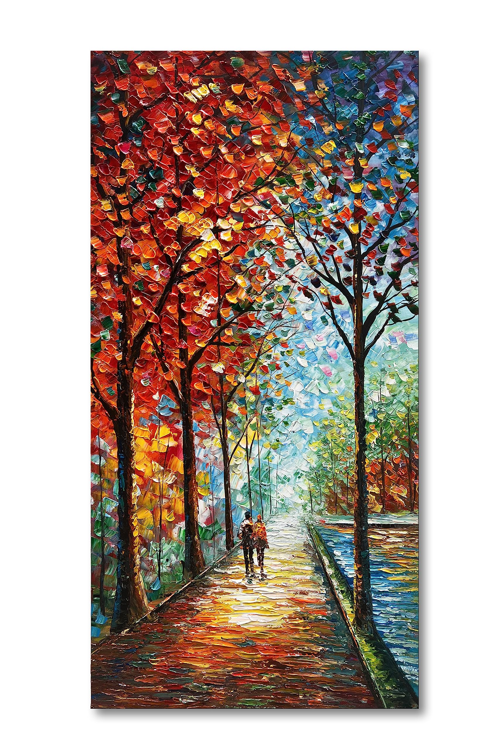 Photo 1 of Diathou Art Hand-Painted Landscape Oil Painting Wall Art 24x48 Inchs Contemporary Abstract Vertical Texture Oil Painting for Living Room Bedroom Wall Decoration