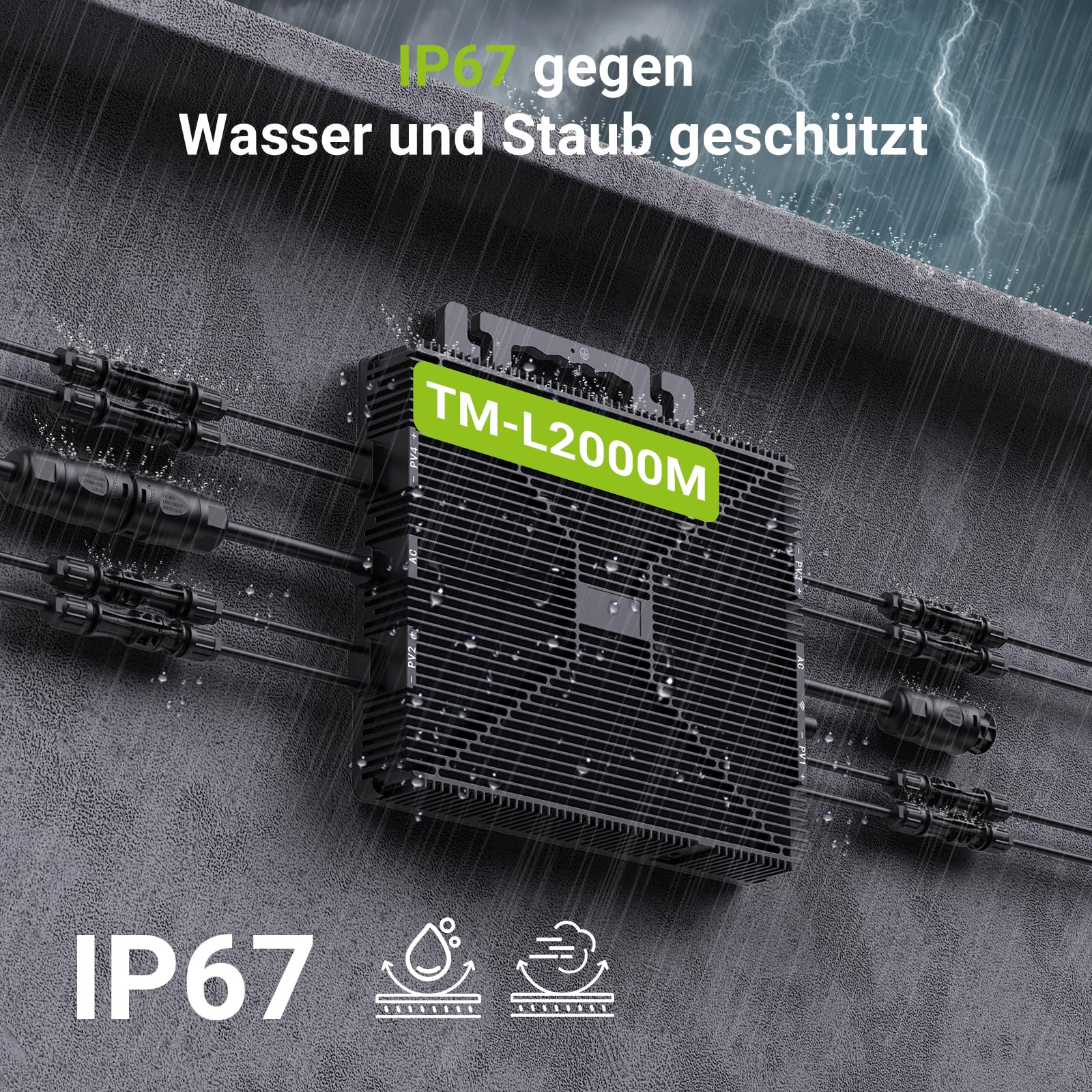 Mikrowechselrichter 2000W, Wechselrichter Balkonkraftwerk mit WLAN, Plug & Play, App Steuerung, 5M AC-Kabel, PV-Wechselrichter, MPPT Integrierter
