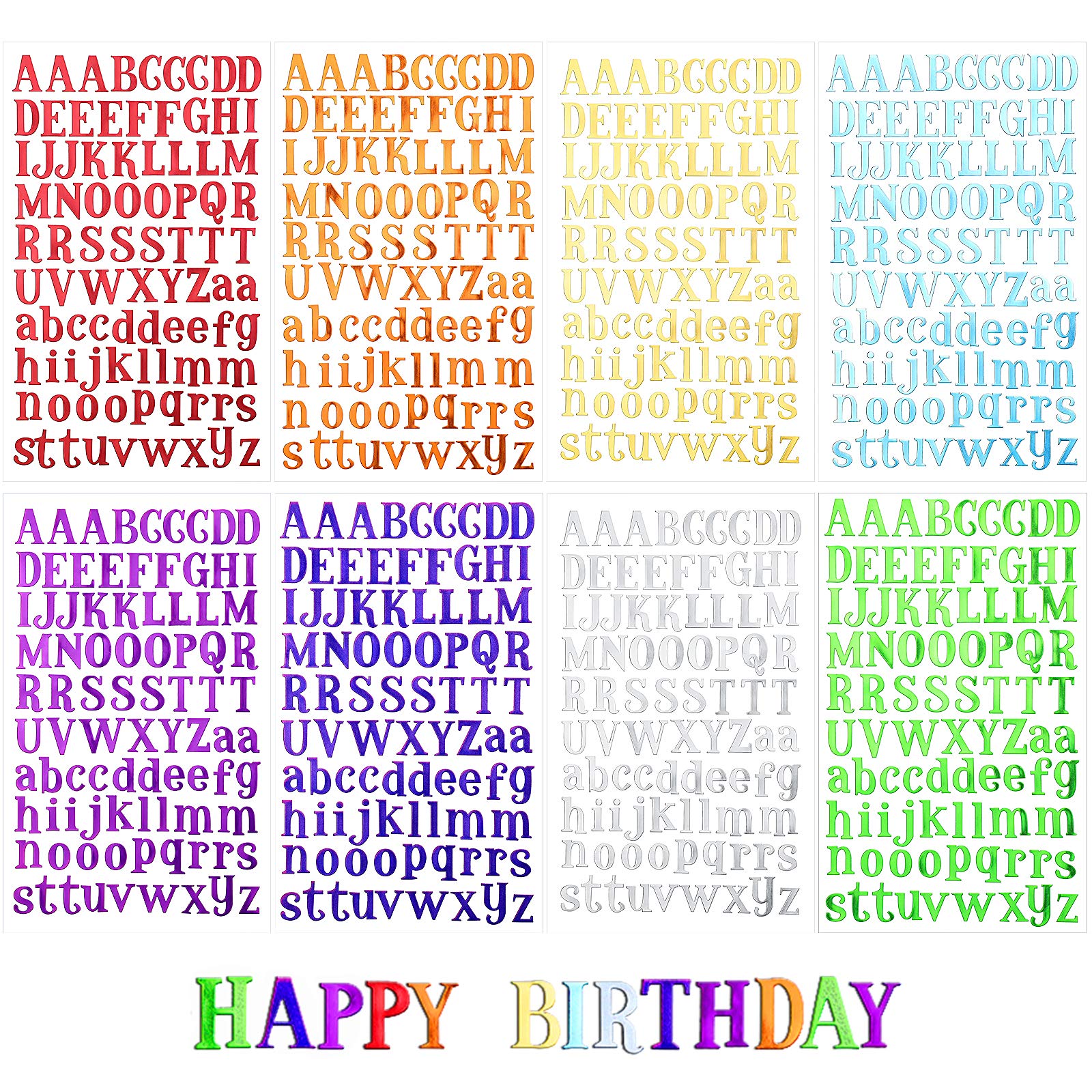 VETPW 8 Sábanas Grandes Vistoso Letter Alphabet Stickers, Carta Pegatinas de Letras del Alfabeto Autoadhesivo para Álbumes de Recortes Bricolaje, Gorro de Graduación, Proyecto Escolar