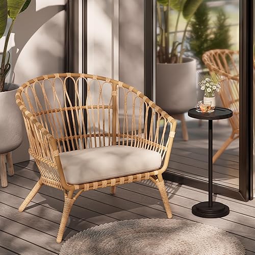 Miniatura 8 de Mesa de bebidas, mesa auxiliar compacta de 24.4 pulgadas de alto con ranura para teléfono y base pesada, mesa de pedestal duradera para sala de