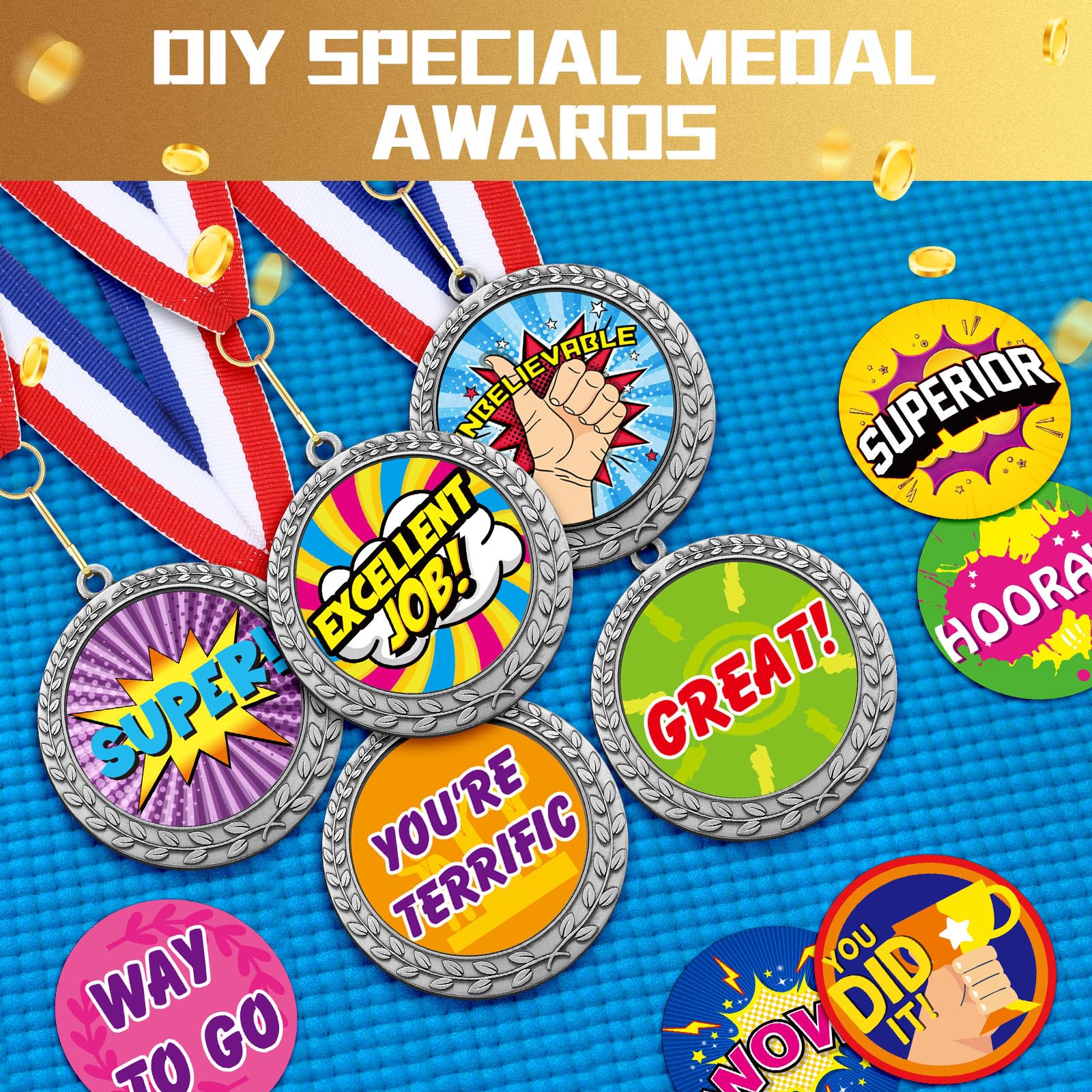 Sasylvia 60 Pieces Blank Award Medals with Neck Ribbons Create Your Own Medals Kit Cheer Medals Winner Medals Participation Trophy Metal Gifts for Adults Party