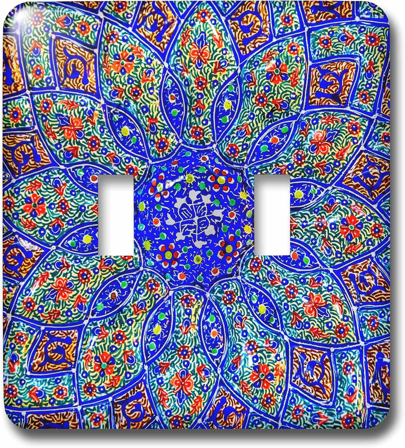 3dRose Double Toggle Switch Islamic Designs on Blue Pottery, Madaba, Jordan (lsp_276903_2)