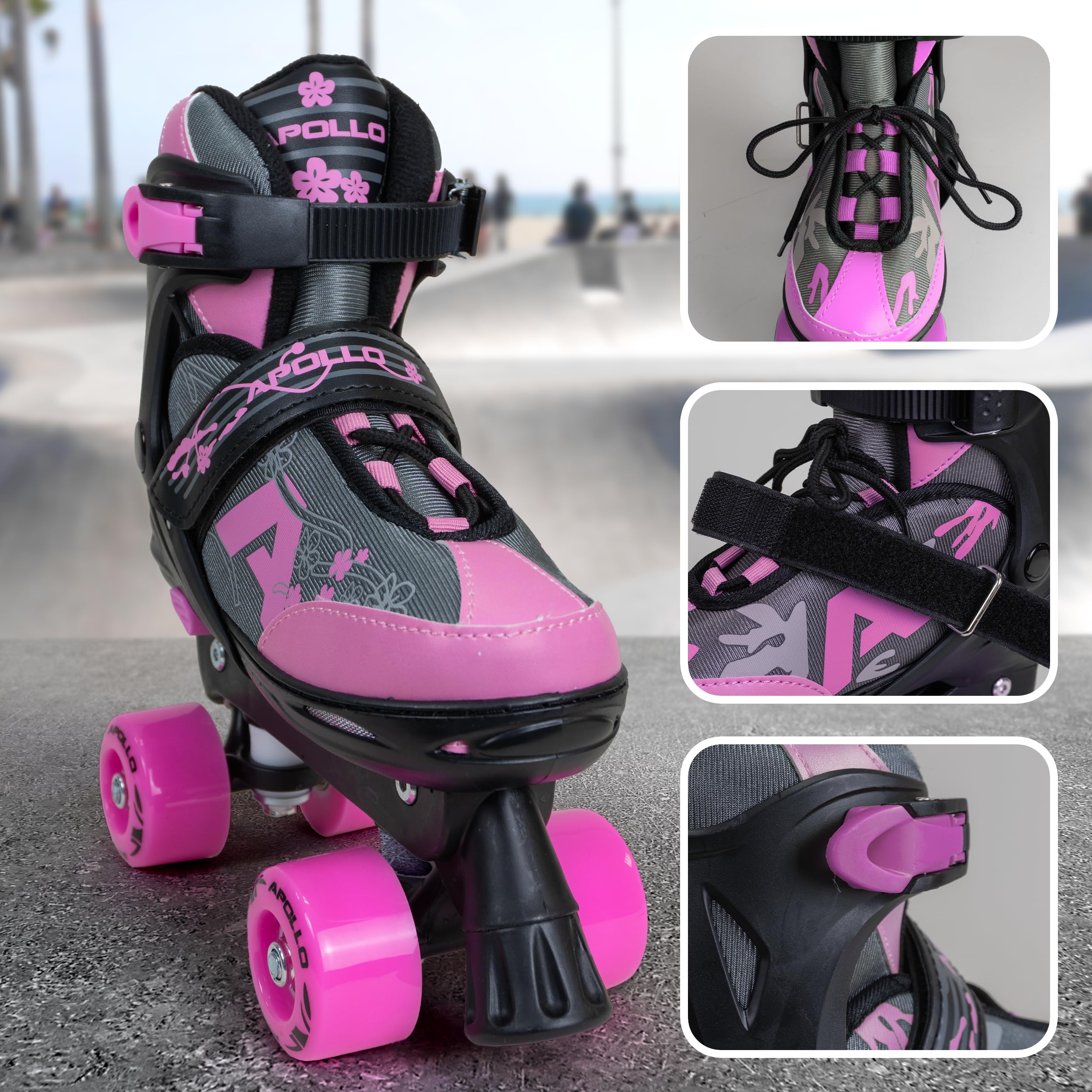 Apollo Champion Patins à roulettes réglables pour enfants, confortables, à LED, pour filles et garçons, tailles 31-42