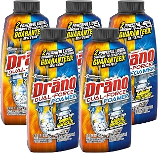 Drano Dual-Force Foamer Clog Remover, 17 oz Pack of 5 - Powerful Foaming Drain Cleaner for Sinks & Garbage Disposals