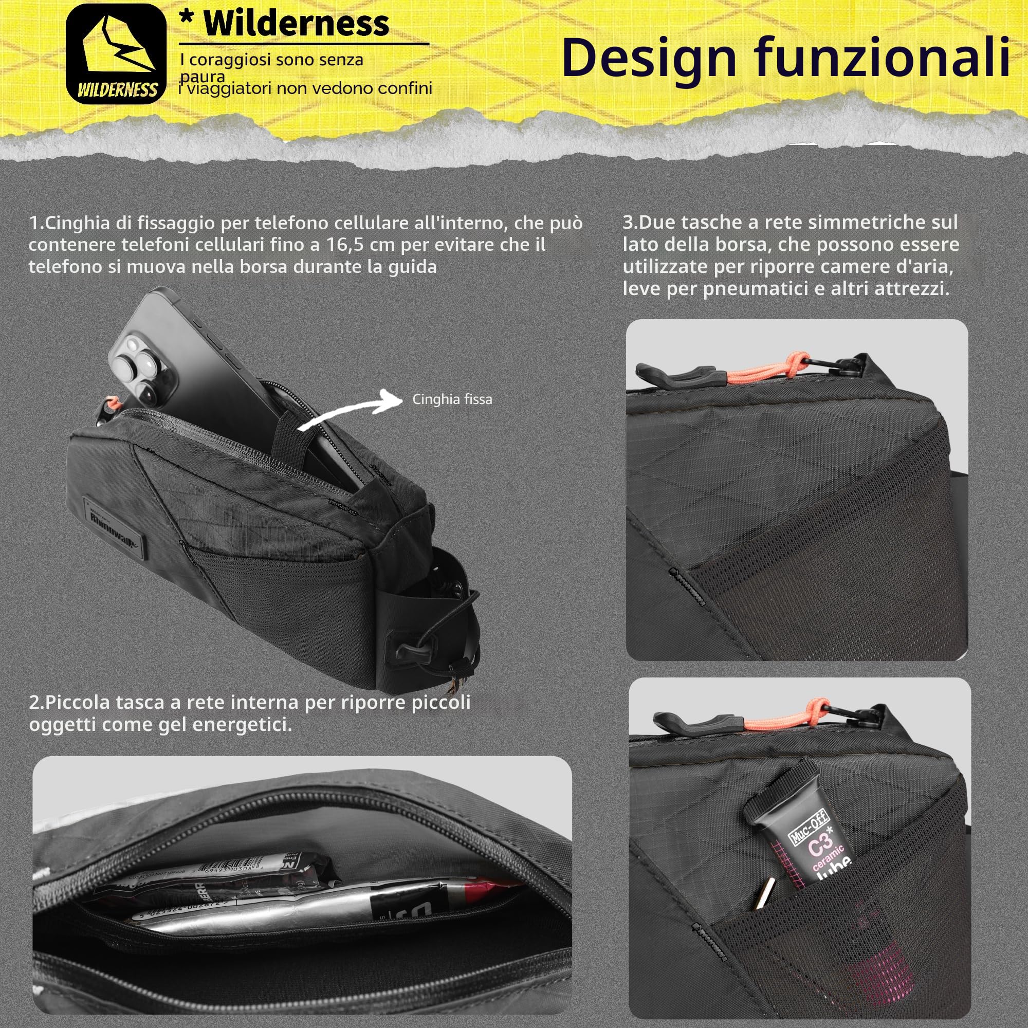 Rhinowalk Borsa per telaio bici Borsa triangolare per bicicletta Sotto Tubo Superiore Custodia anteriore per Touring Bikepacking