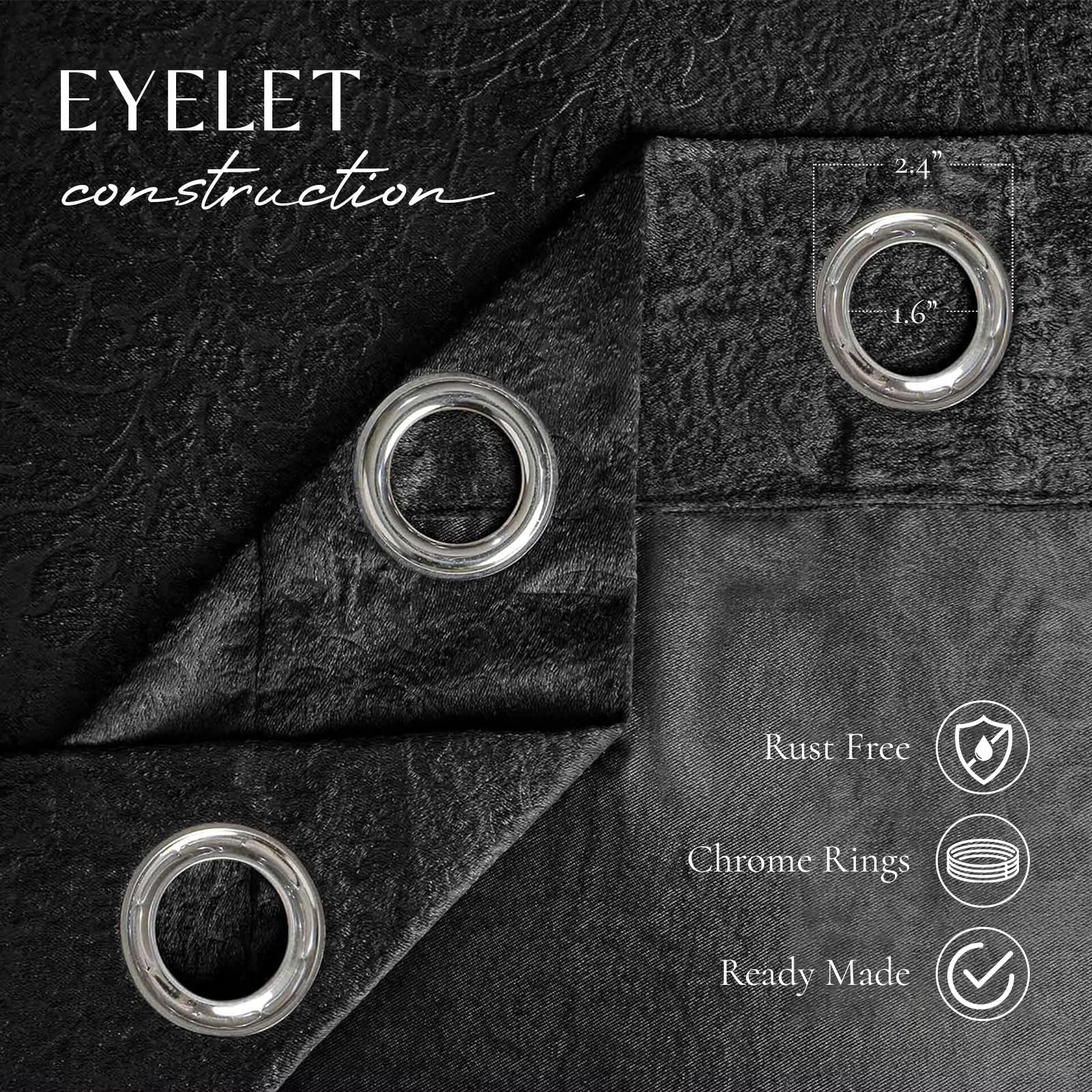 OpulentDreams Embossed Woven Thermal Curtains, Room Darkening Ring-Top Curtains for Bedroom & Living Room, Includes Tie Backs - Image 2