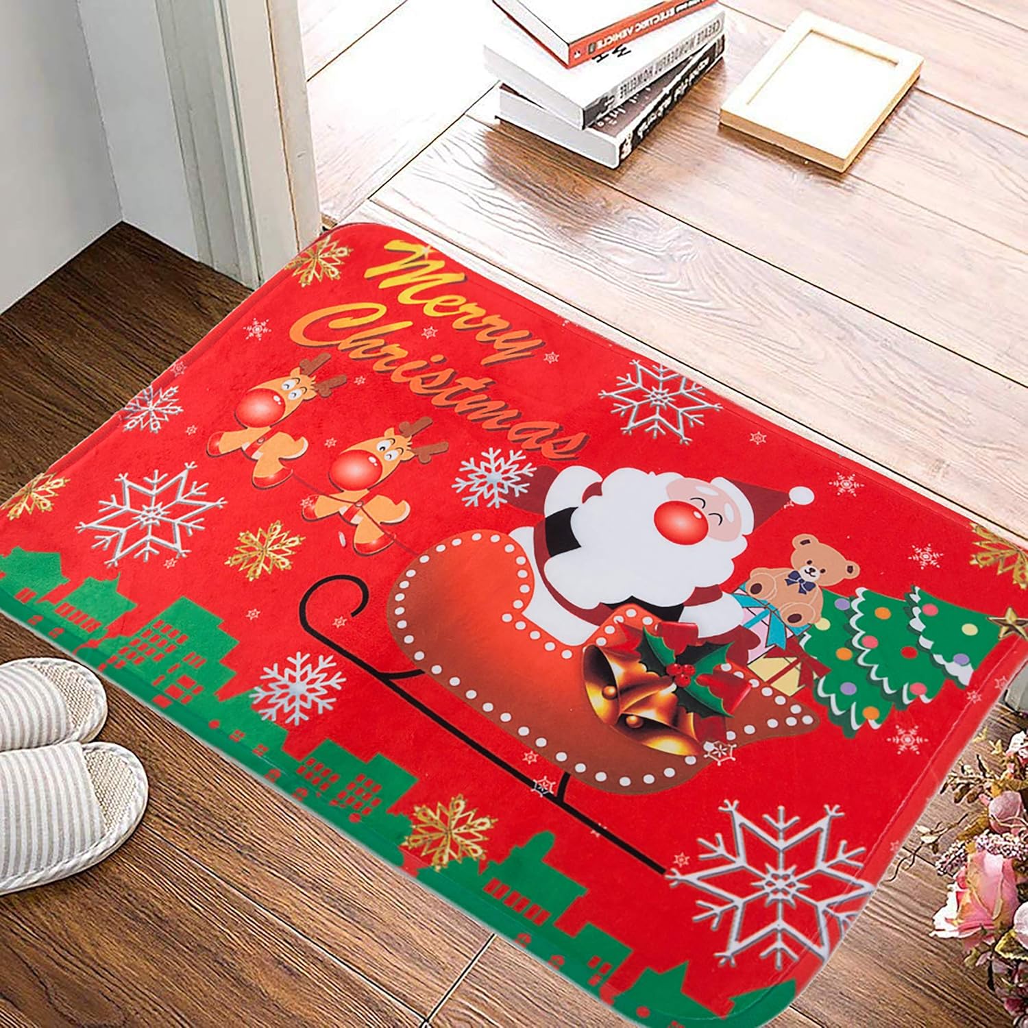 AILIMY Christmas Doormat Xmas Santa Claus Print Entry Way Indoor Floor Mats Anti-Skip Rugs Carpets for Kitchen Living Room Bedroom Bathroom