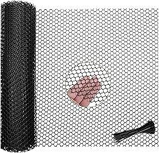 Chicken Wire with Cable Ties, Plastic Chicken Wire Mesh Roll 3m x 40cm Plastic Wire Mesh Fencing Reusable Black Fencing Plastic Mesh Fencing for Garden, Pet, Balcony, Yard, Poultry Breeding