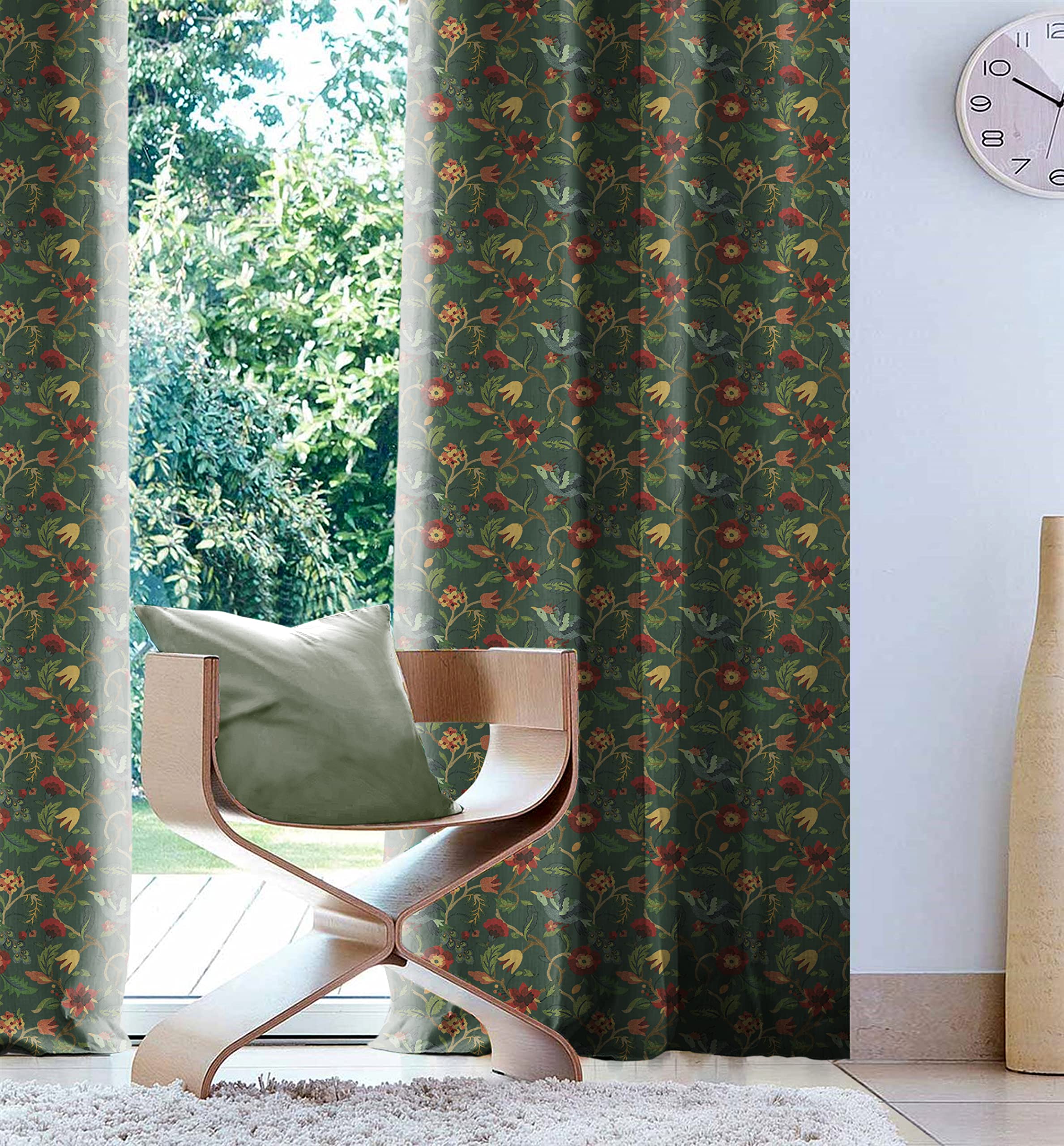 Casableu Cabal Polyester Eyelets (Steel) Blackout Curtains with Tie Back, Bedroom Living Room (Pack of 2) (Green, 9 feet)