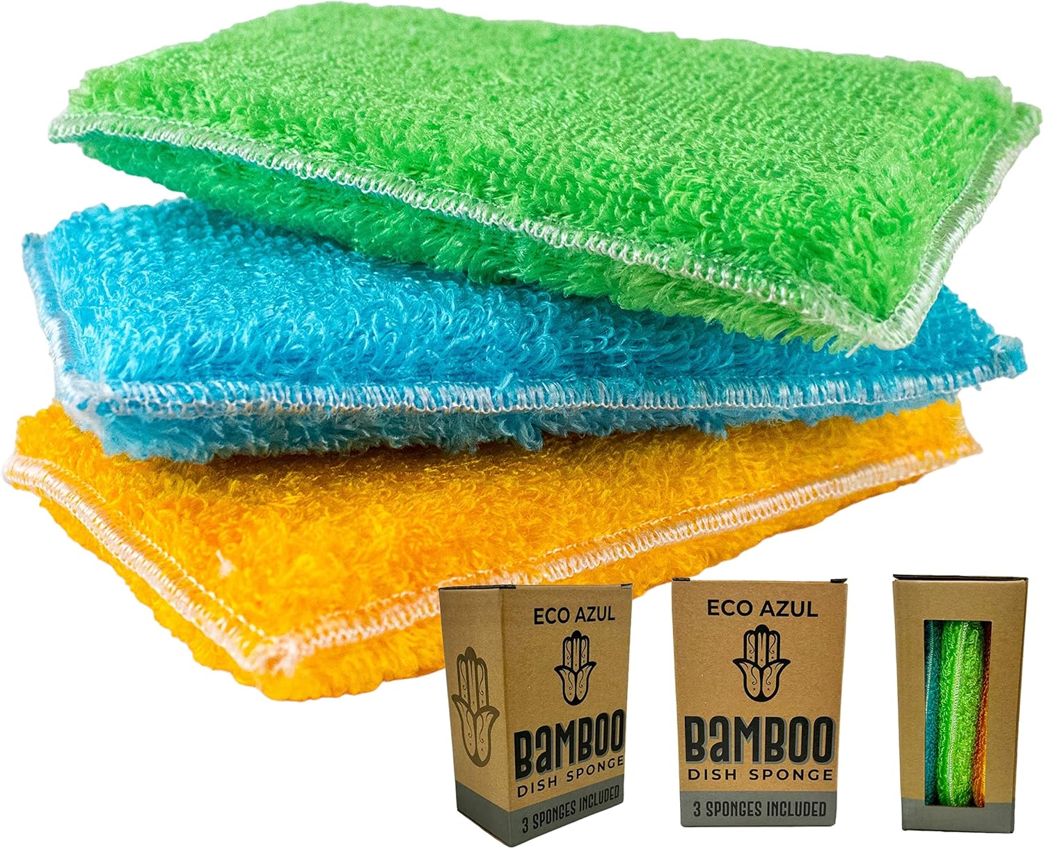 Biodegradable Bamboo Dish Sponges (Pack of 3) – Odor-Free, Eco-Friendly Kitchen Cleaning Solution for Sustainable Living – Long-Lasting, Scratch-Proof