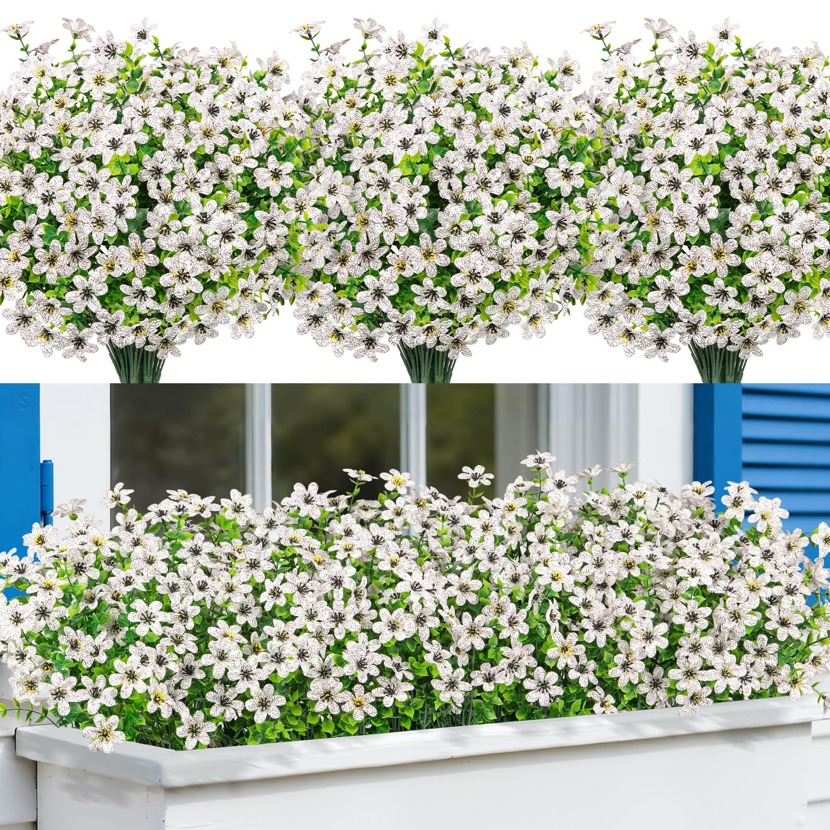 Bassion 20 Bundles Artificial Flowers for Outdoors Decorations, White