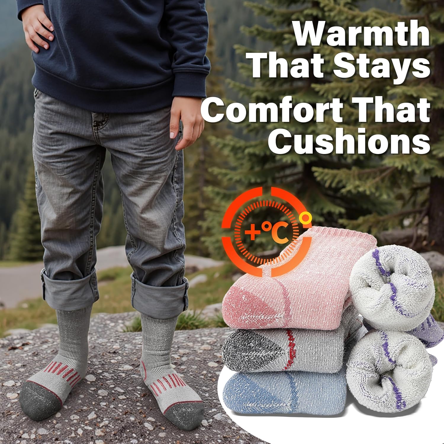 Anlisim Wool Socks, Thermal Winter Warm Thick Merino Wool Hiking Socks for Kids & Teens, 4 Pairs - Image 5