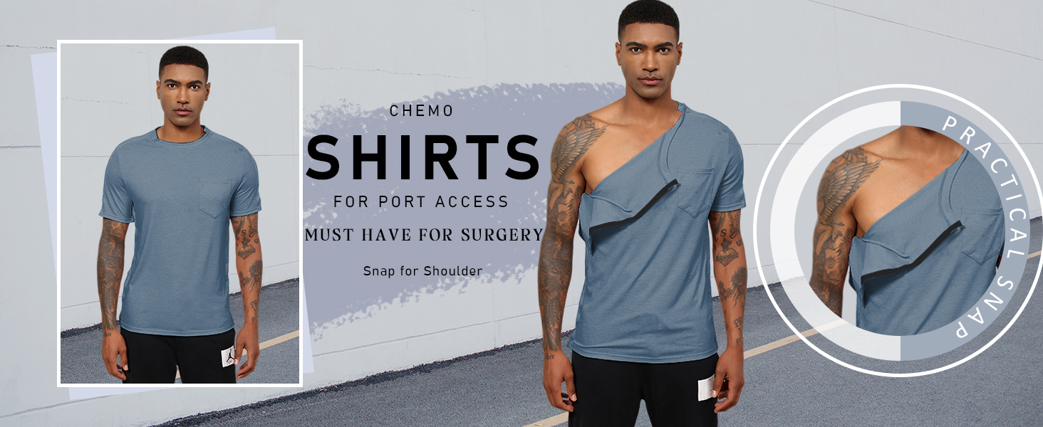 Amazon.com: Poriff Men Shoulder Surgery Shirt Chemo Therapy Shirts