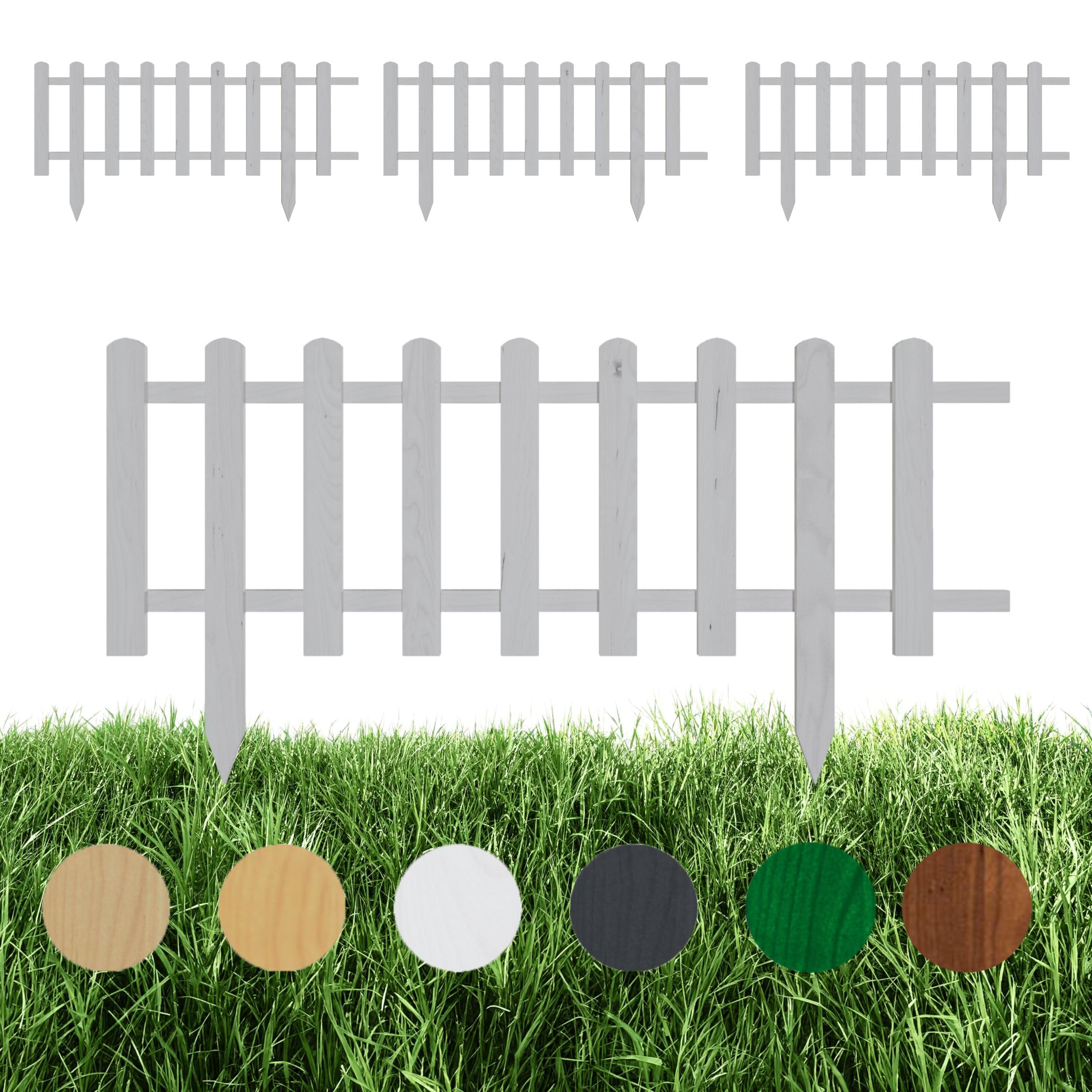 Floranica 4 Stk. Beeteinfassung Steckzaun Zierzaun 30 cm x 100 cm Weiß Gartenzaun aus Holz Dekozaun Lattenzaun Rasenkante imprägniert Umzäunung für Garten Wege Beeten