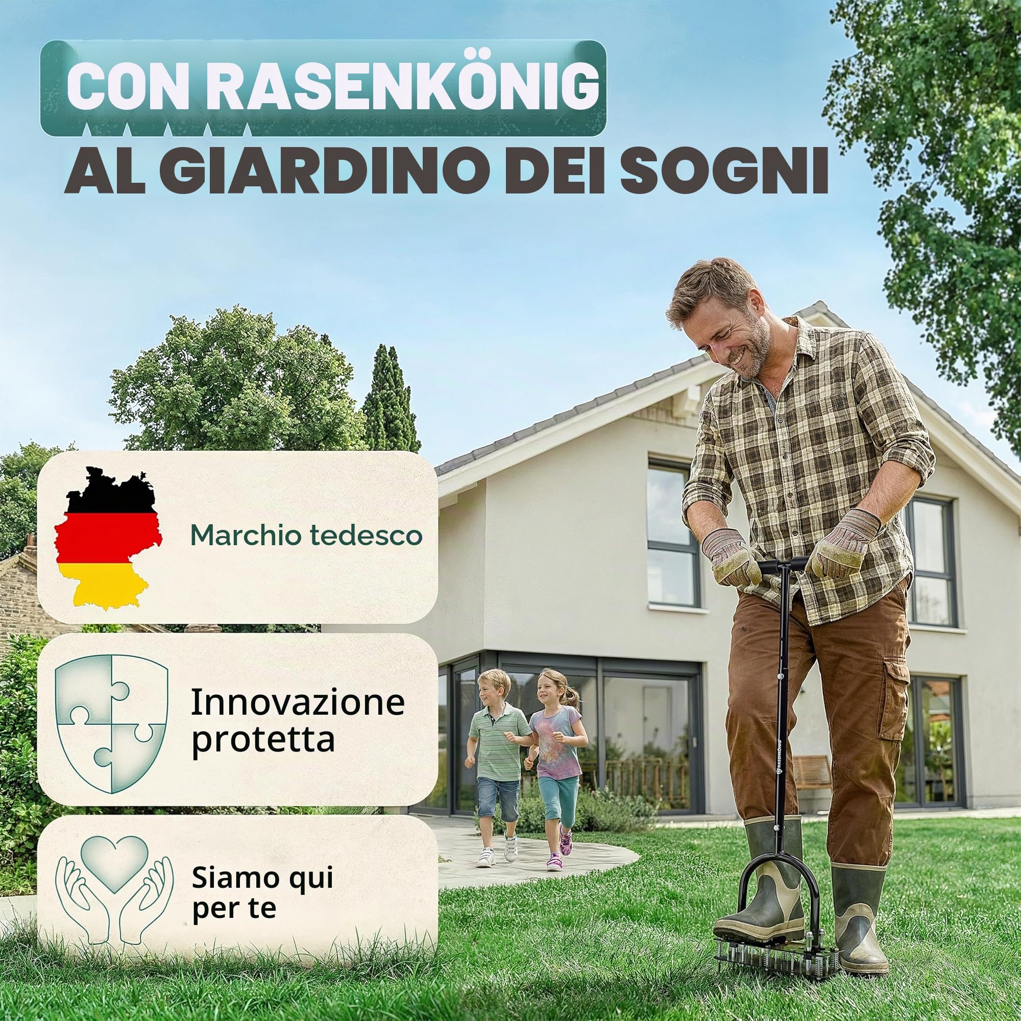Aeratore per prato Pro | Innovativa forcella, aeratore per prato, scarificatore e aeratore per la ventilazione del prato, strumento da giardino di alta qualità per ventilare e sciogliere il