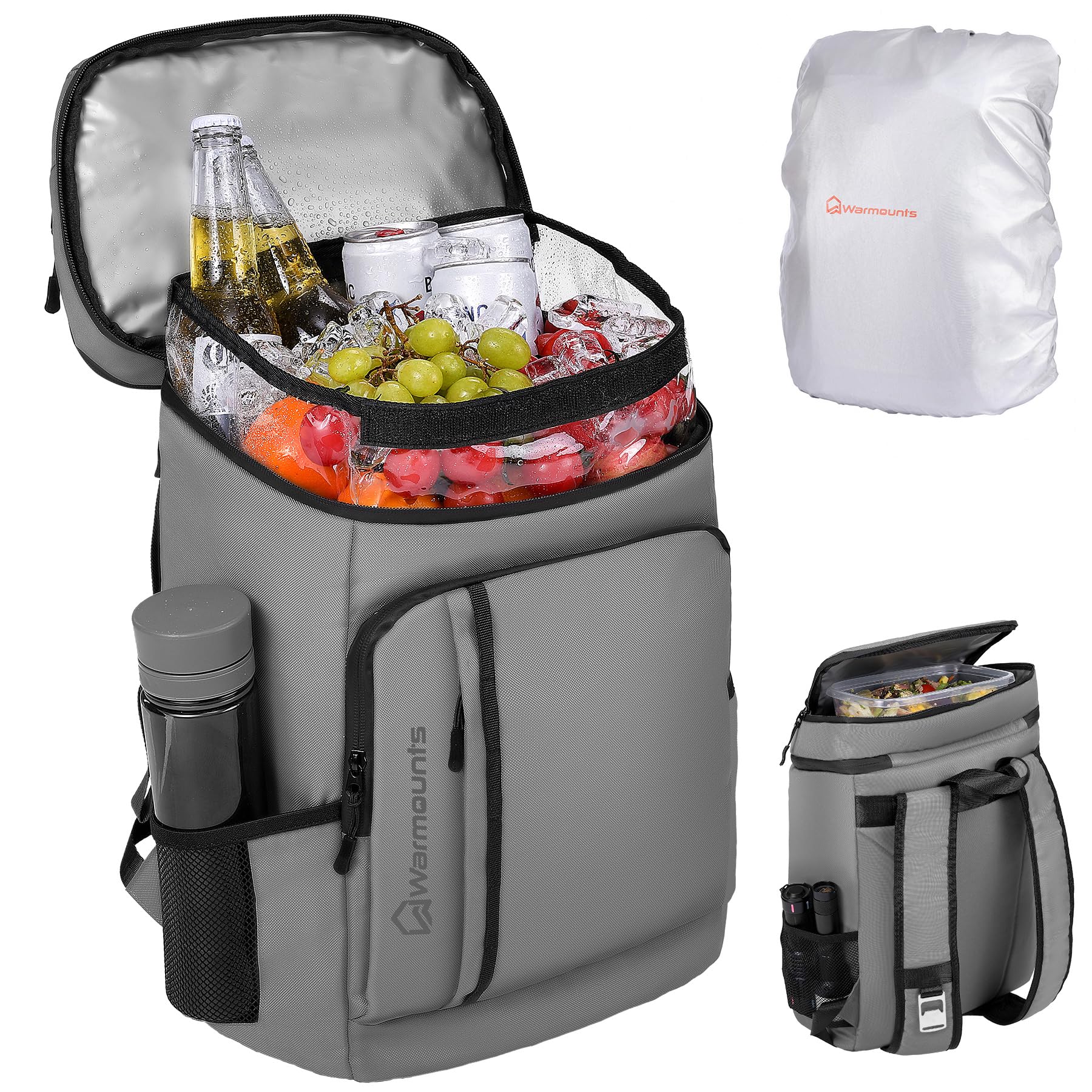 WARMOUNTS Insulated Cooler Bag/Backpack w/Leakproof PVC Liner, Soft Lunch Bag with 5-Layer Insulation, Ice Chest Cooler Bag for Camping, Beach, Fishing, Picnic, Travel